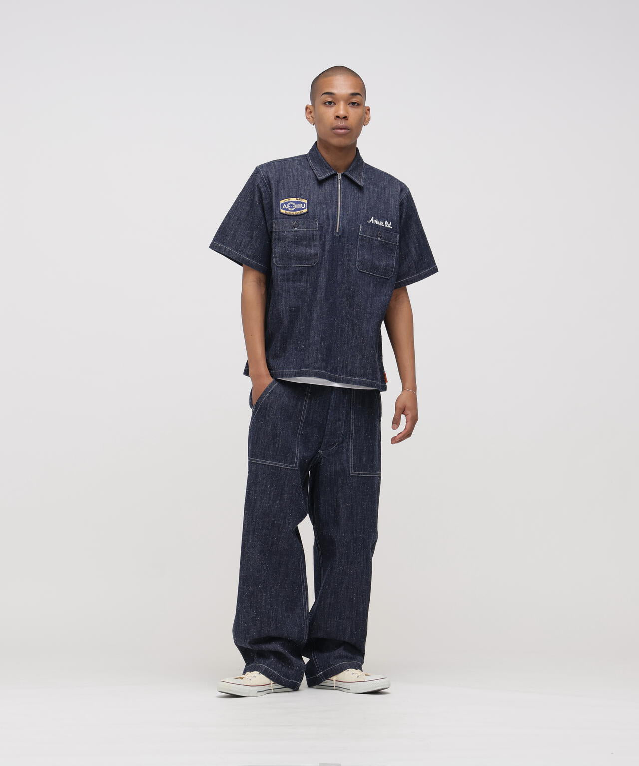 AVIREX × UNIVERSAL OVERALL》NAVY POSTAL HALF ZIP SHIRT | AVIREX