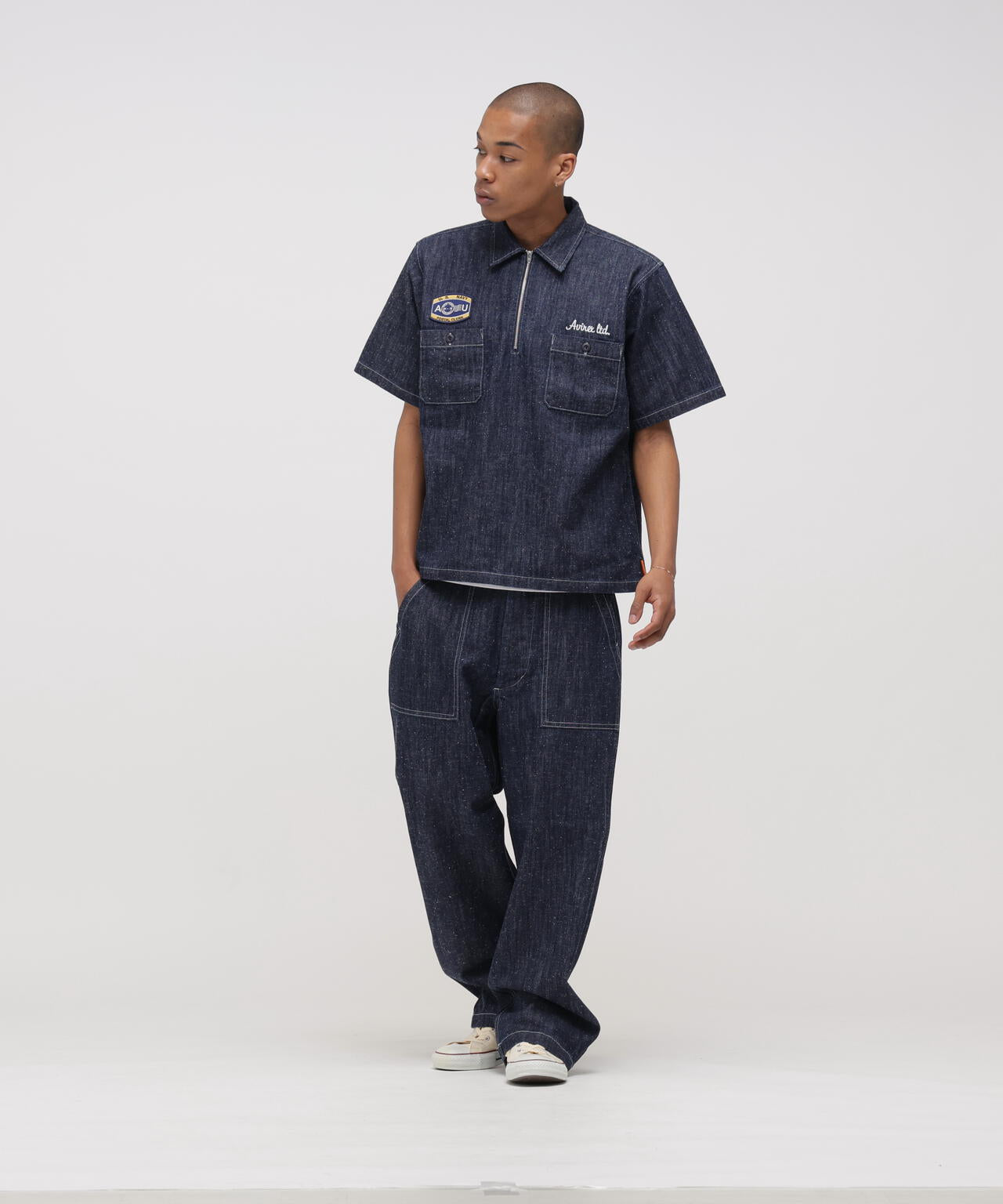 AVIREX × UNIVERSAL OVERALL》NAVY POSTAL HALF ZIP SHIRT | AVIREX