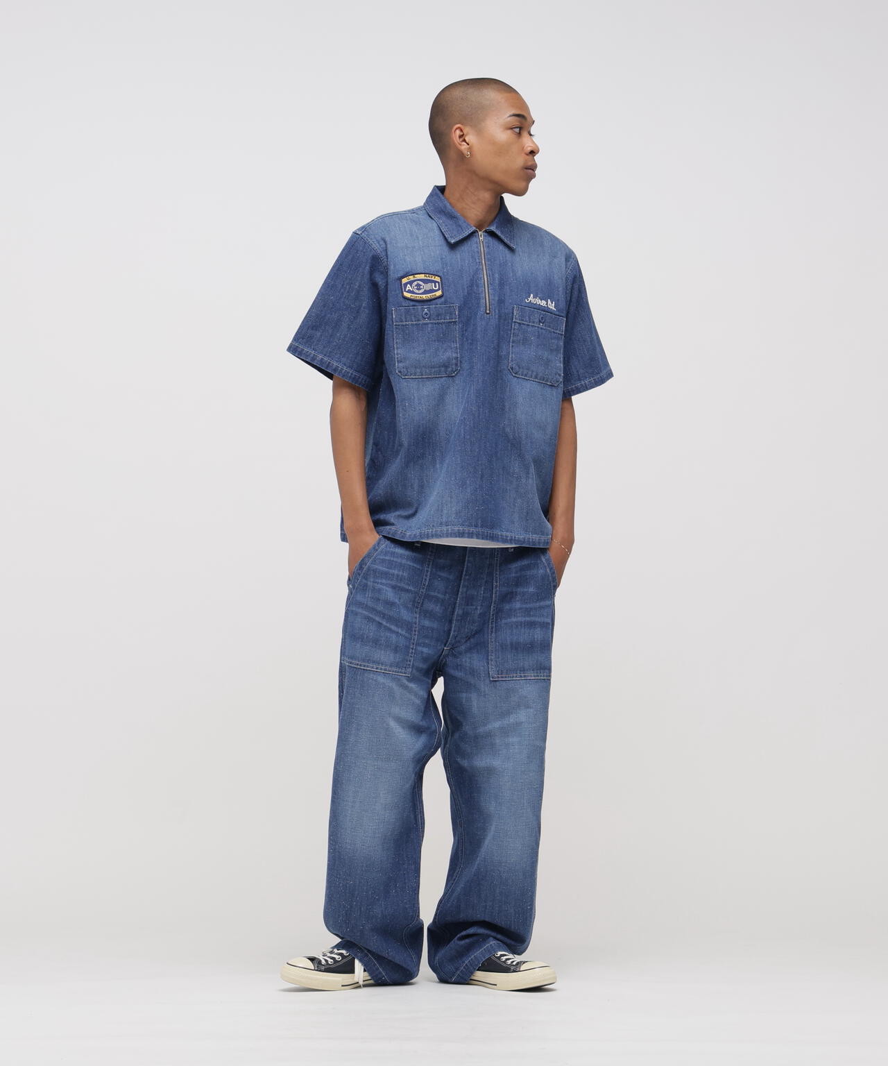 AVIREX × UNIVERSAL OVERALL》NAVY POSTAL HALF ZIP SHIRT | AVIREX