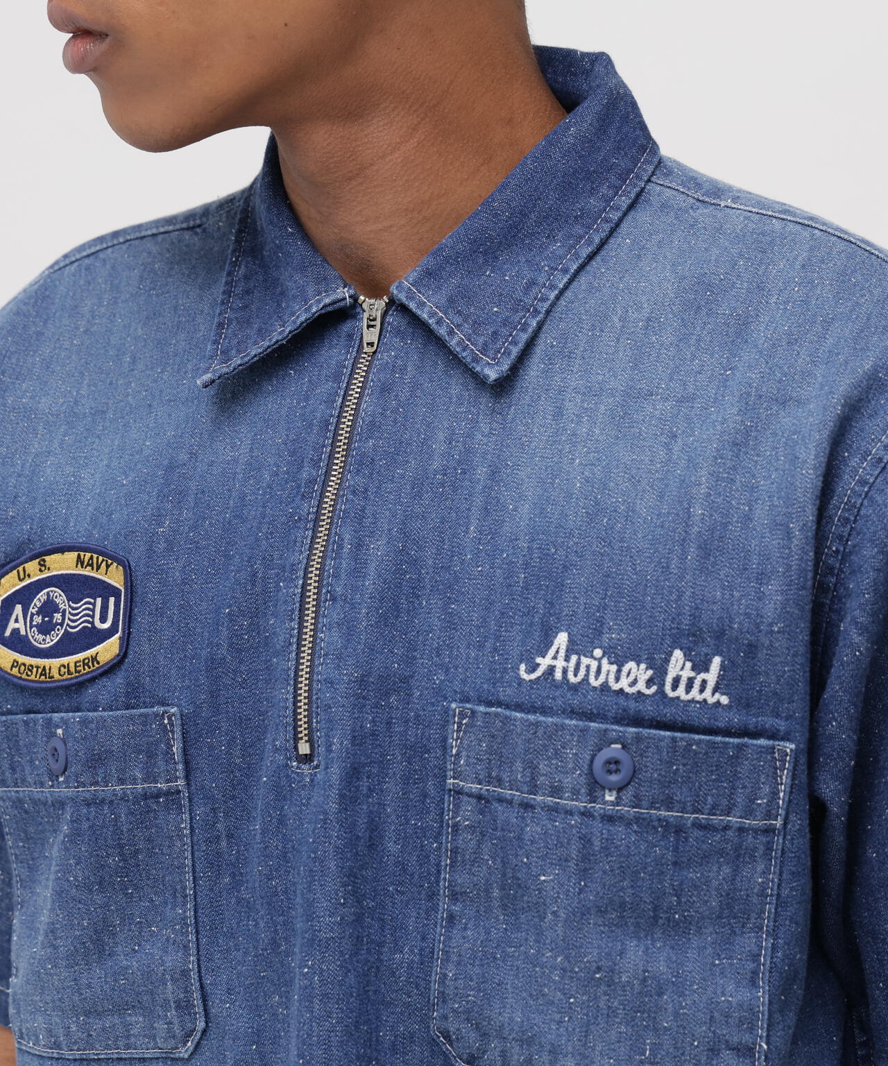 AVIREX × UNIVERSAL OVERALL》NAVY POSTAL HALF ZIP SHIRT | AVIREX