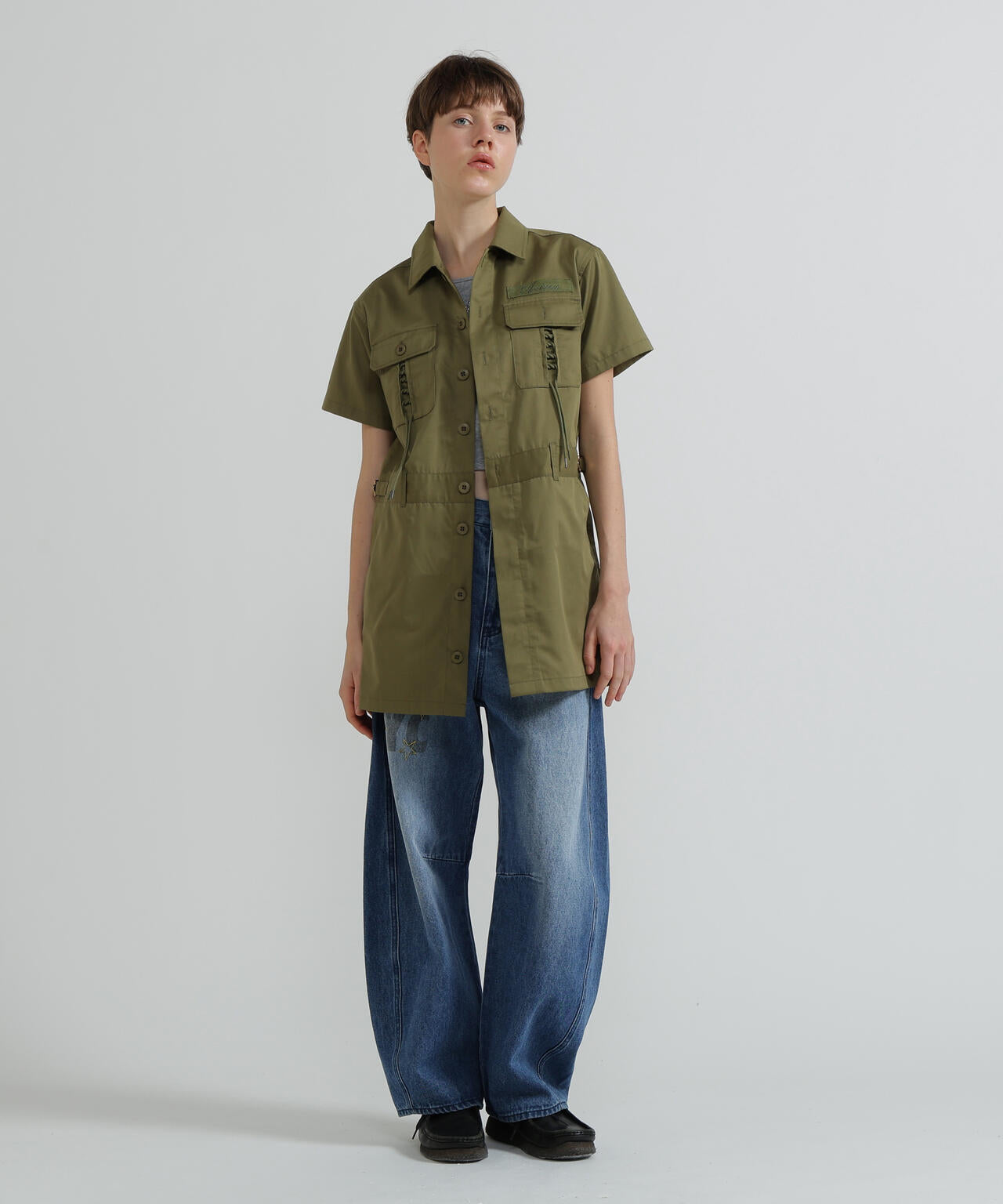 SHORT-SLEEVE MILITARY MINI SHIRT DRESS