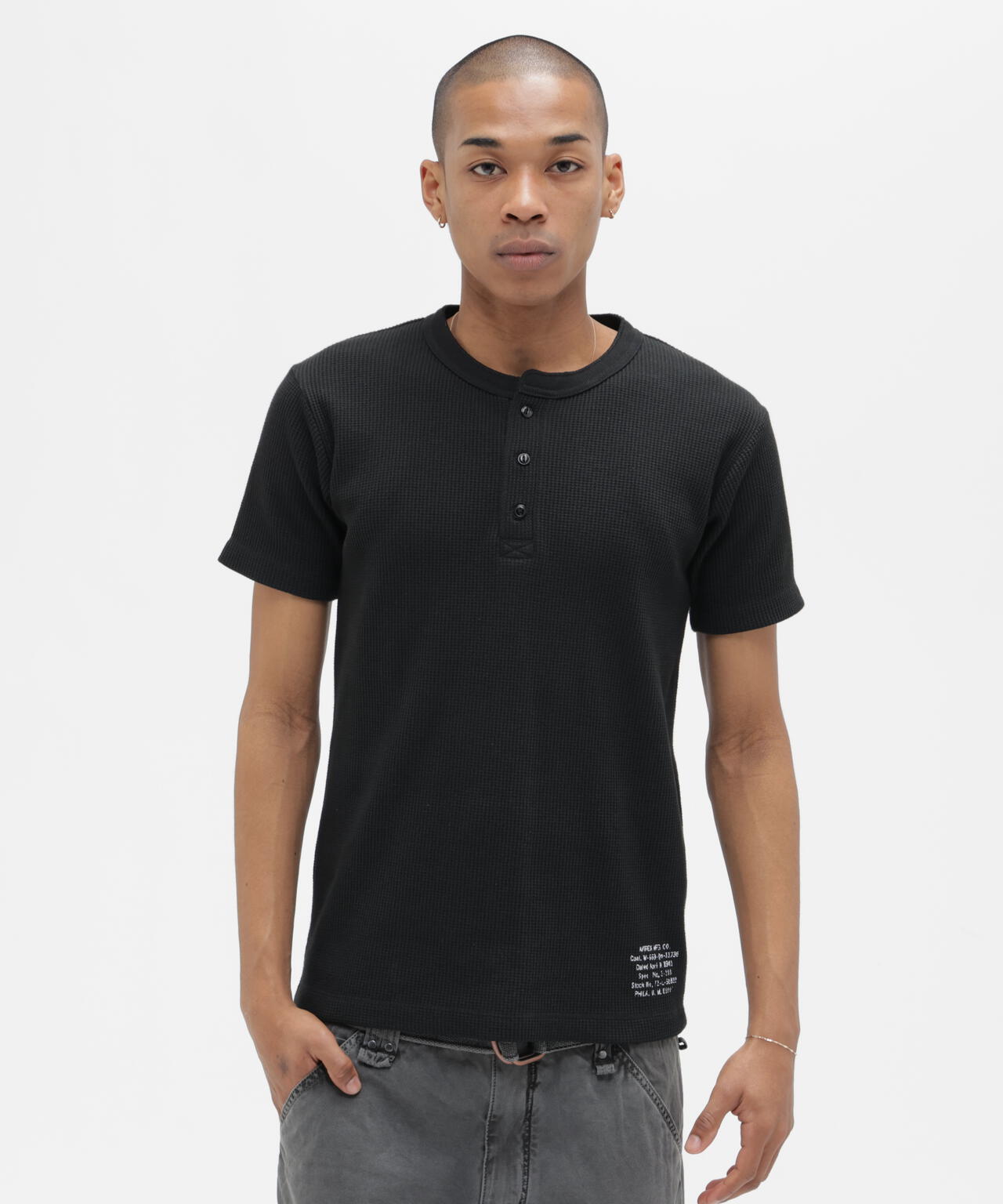 MINI WAFFLE HENRY NECK T-SHIRT ”STENCIL”