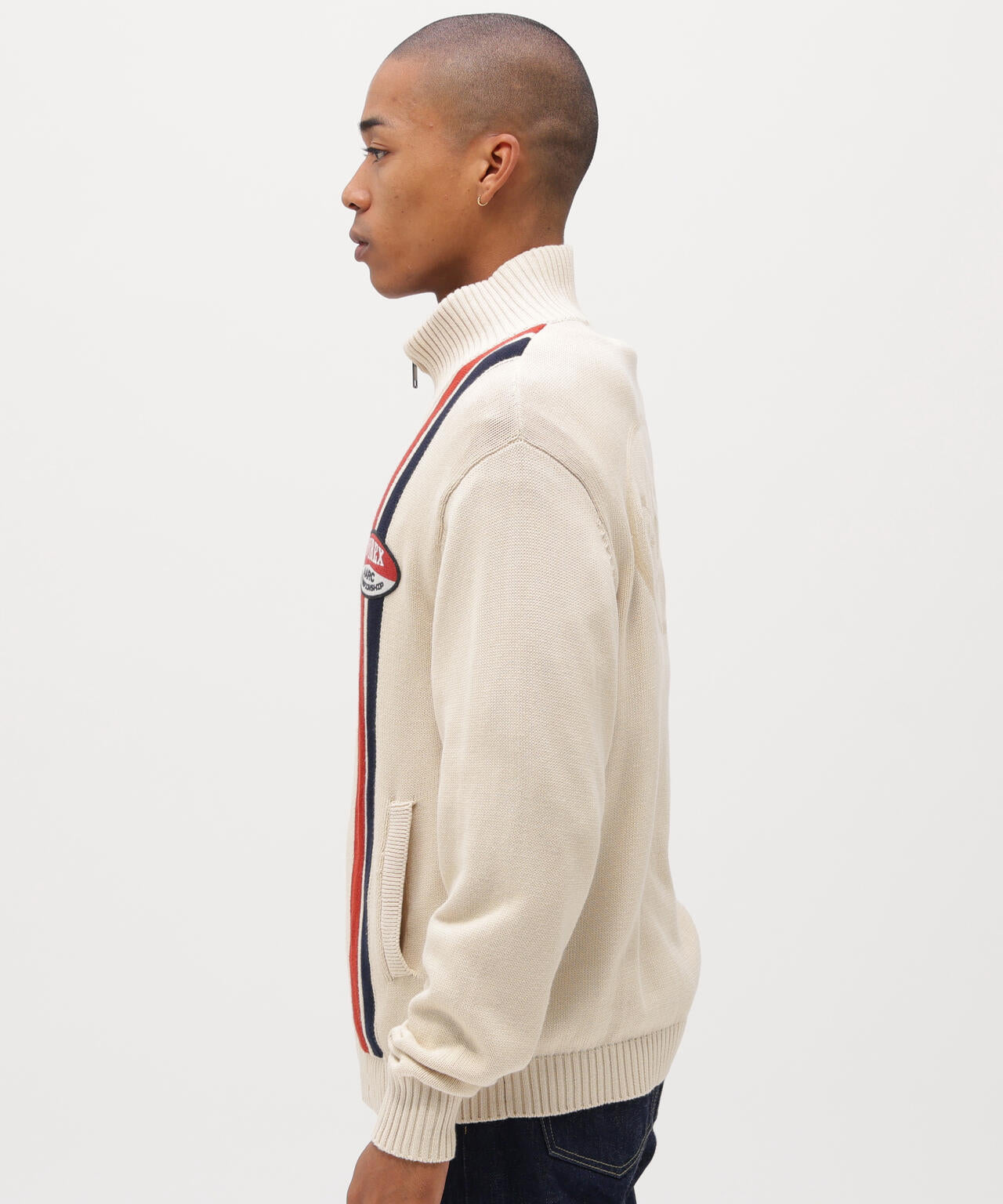 カズちん FILA ジップアップジャケット レッド/アイボリー A.A.R.C》COTTON ZIP UP KNIT | AVIREX（アヴィレックス） ｜【公式