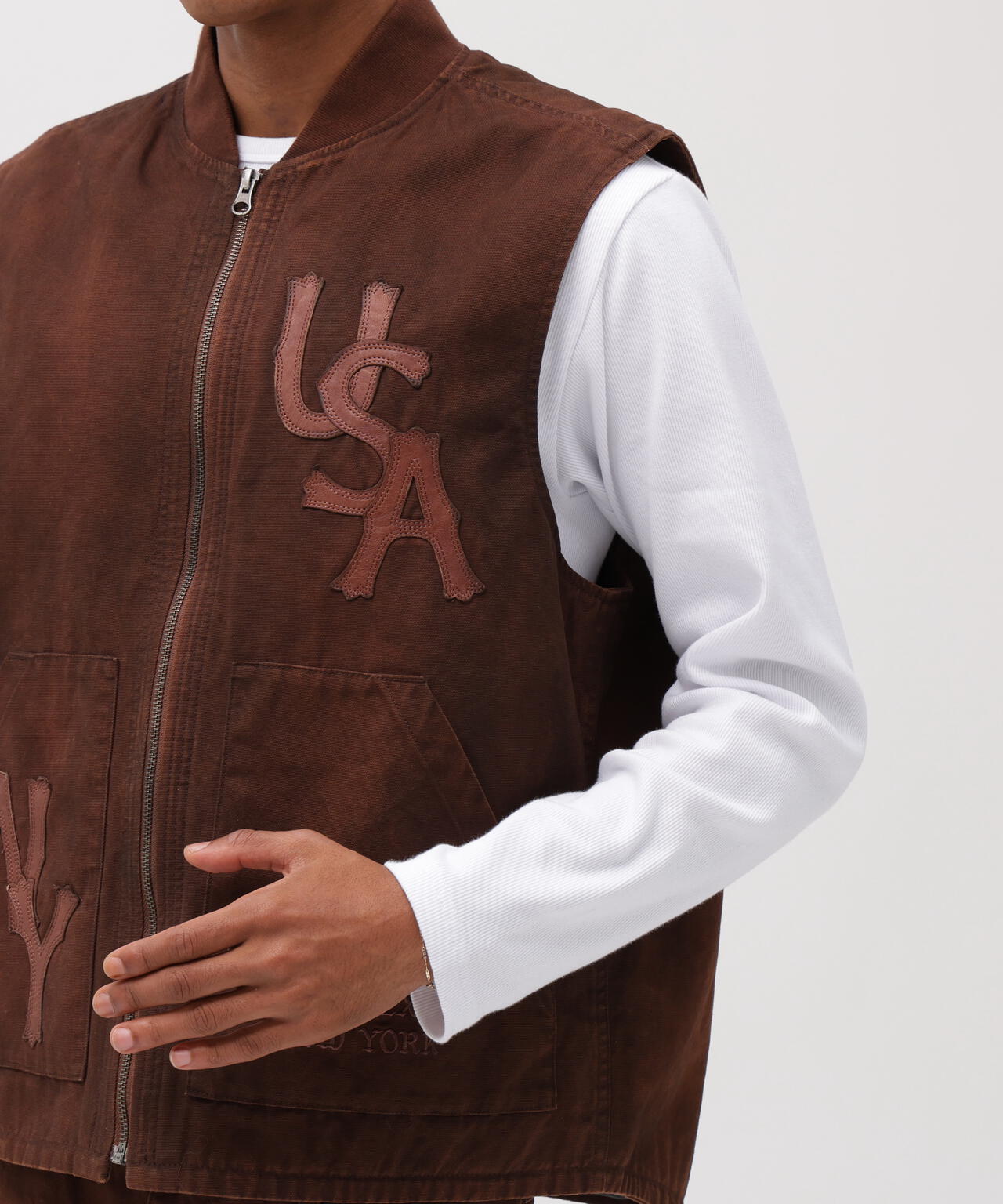 LEATHER PATCH DUCK VEST
