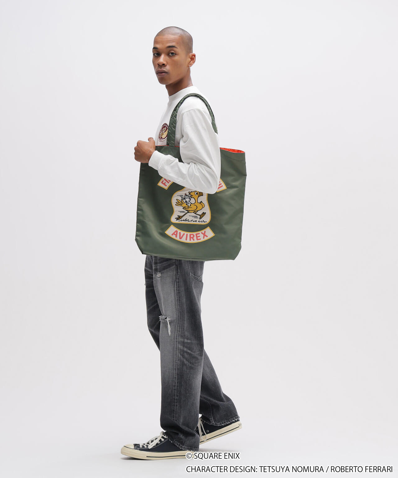 AVIREX × FINAL FANTASY VIIトート グリーン オレンジ AVIREX × FINAL FANTASY VII REMAKE》FLIGHT NYLON TOTE BAG CHOCOBO