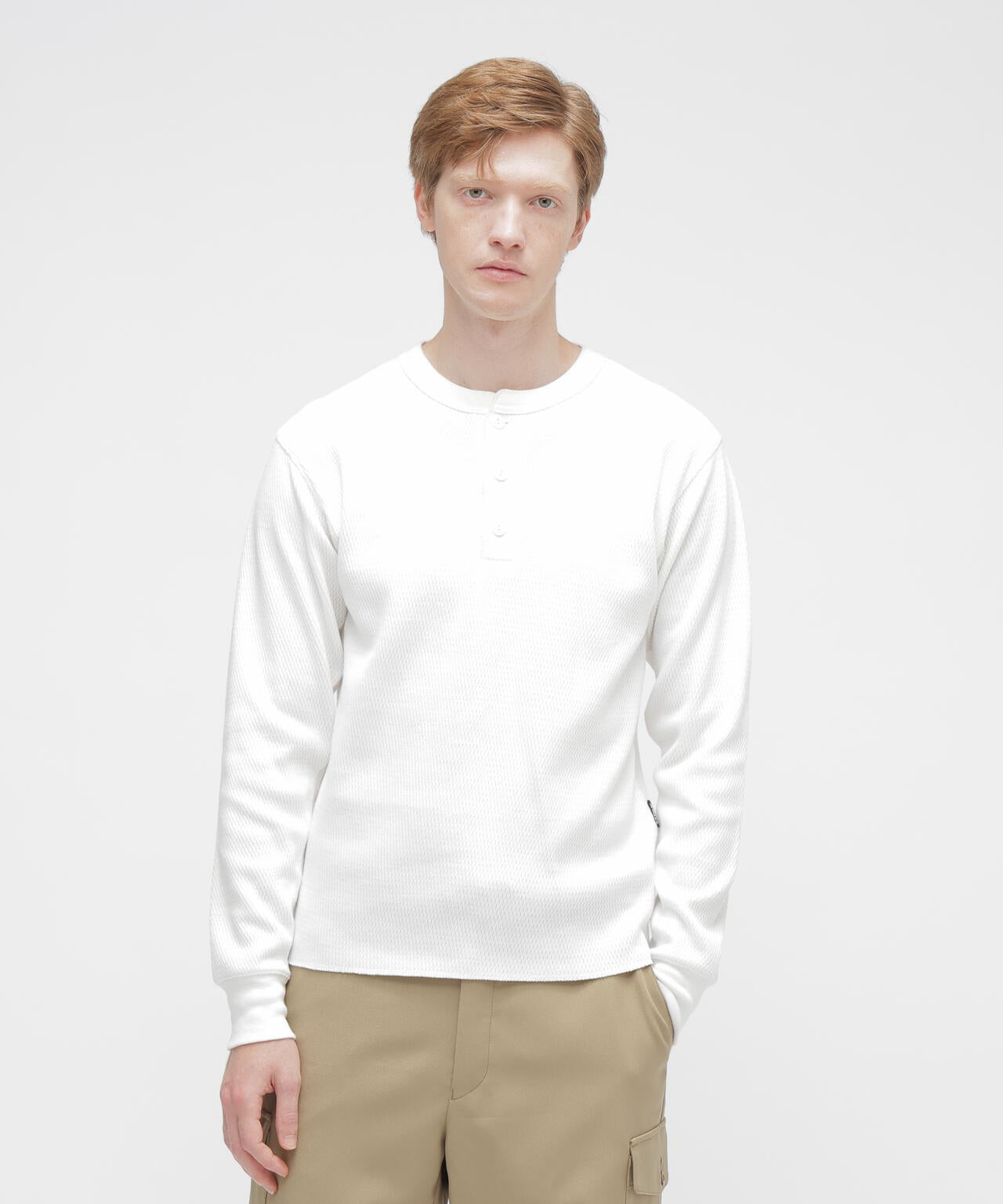 HONEYCOMB WAFFLE L/S HENRY NECK T-SHIRT
