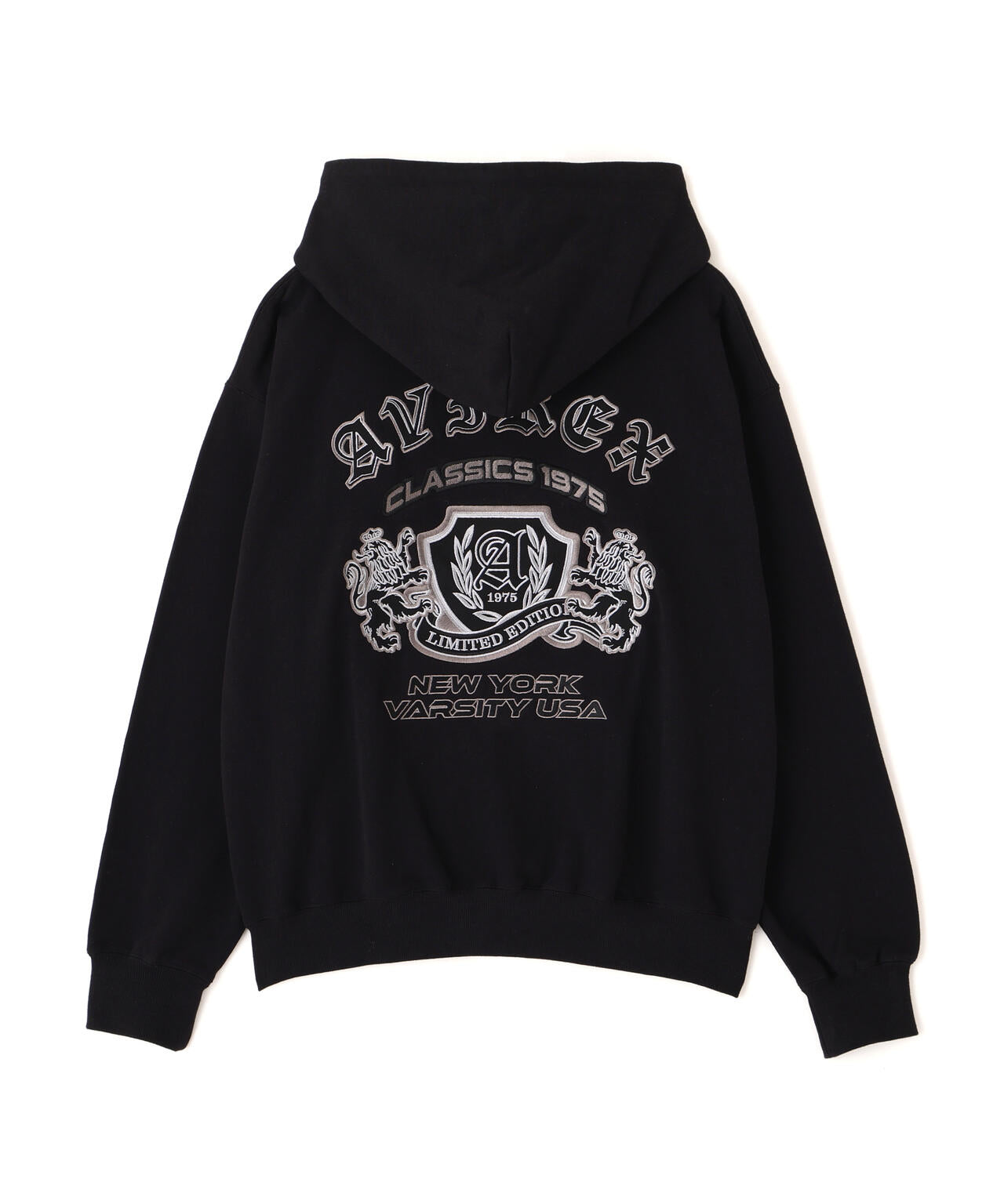 希少サイズ❗️AVIREX フリースジャケット ワッペン ブラック　XL VARSITY ZIP UP PARKA ”SELECTED AUTHORITY” | AVIREX（アヴィレックス