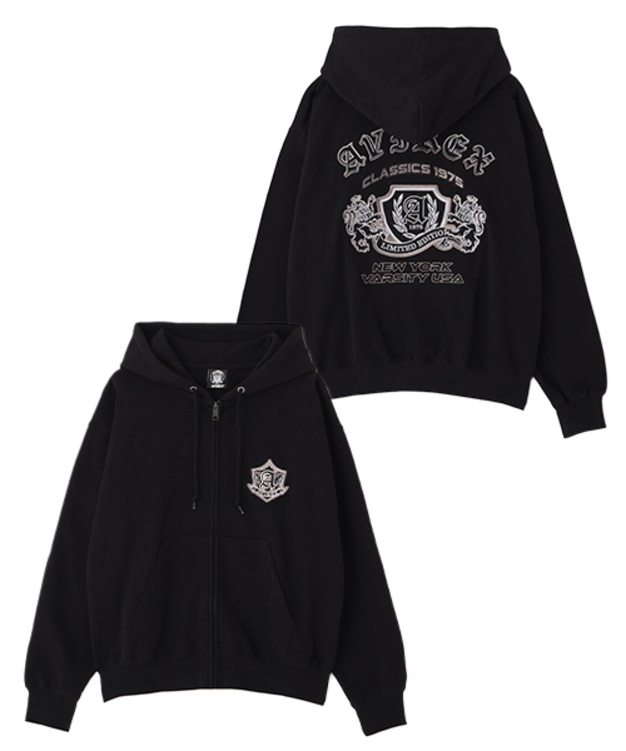 AVIREX ジップアップパーカー ブラック VARSITY ZIP UP PARKA ”SELECTED AUTHORITY” | AVIREX（アヴィレックス