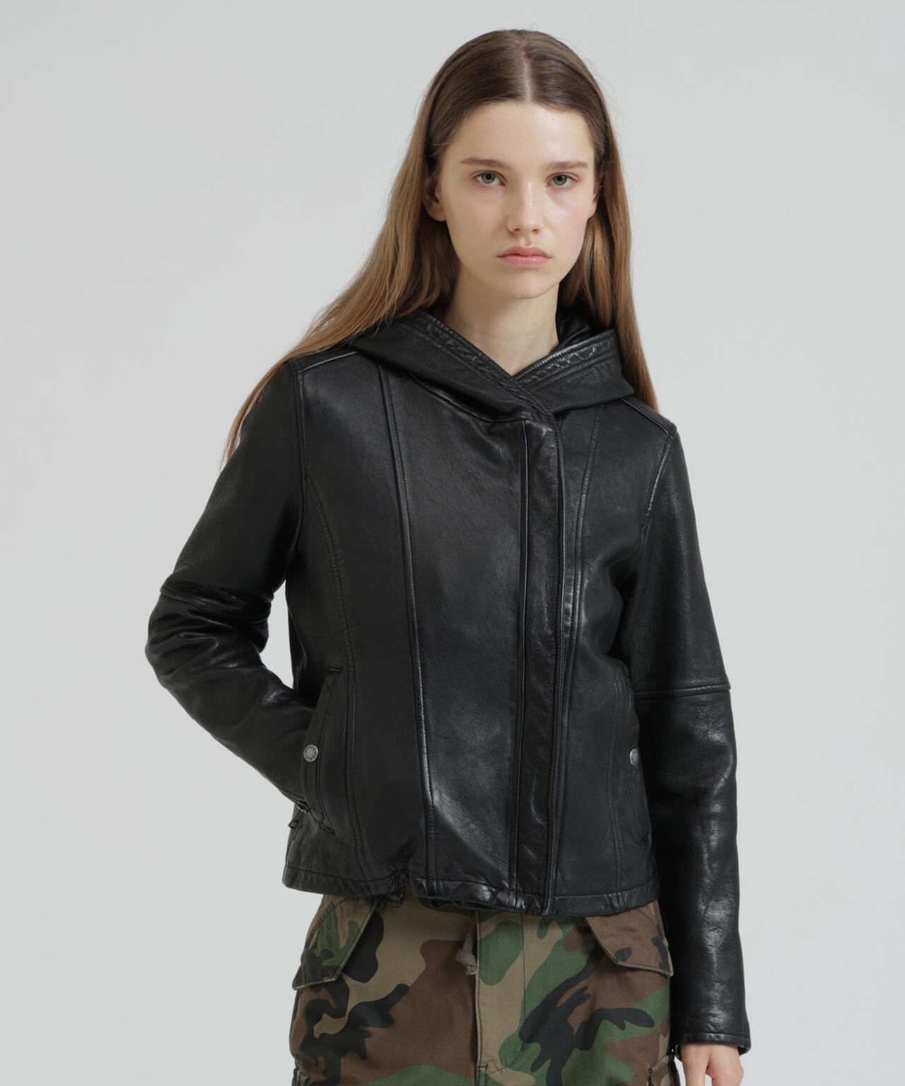 《WOMAN》SHEEP HOOD LEATHER JACKET