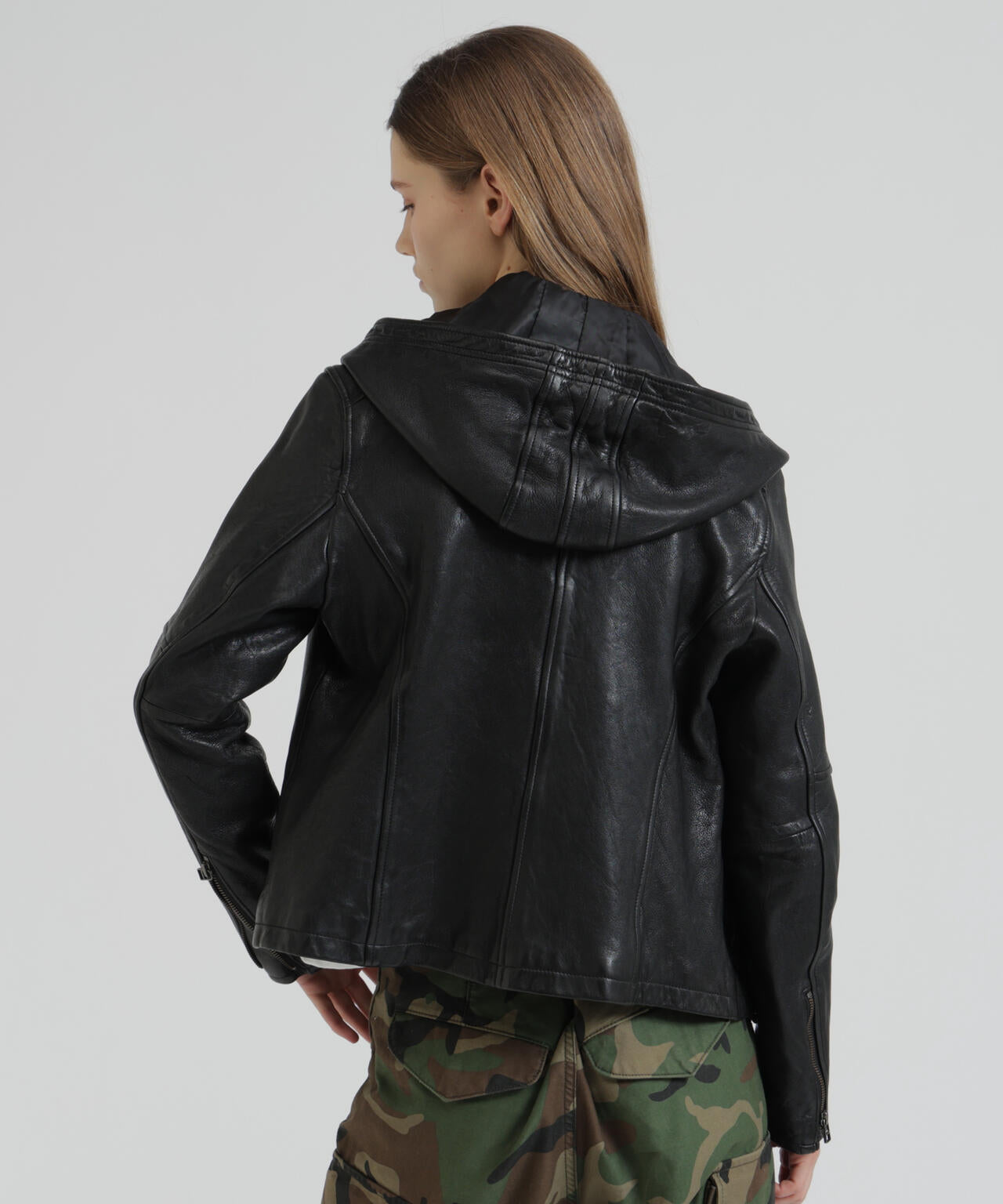 《WOMAN》SHEEP HOOD LEATHER JACKET