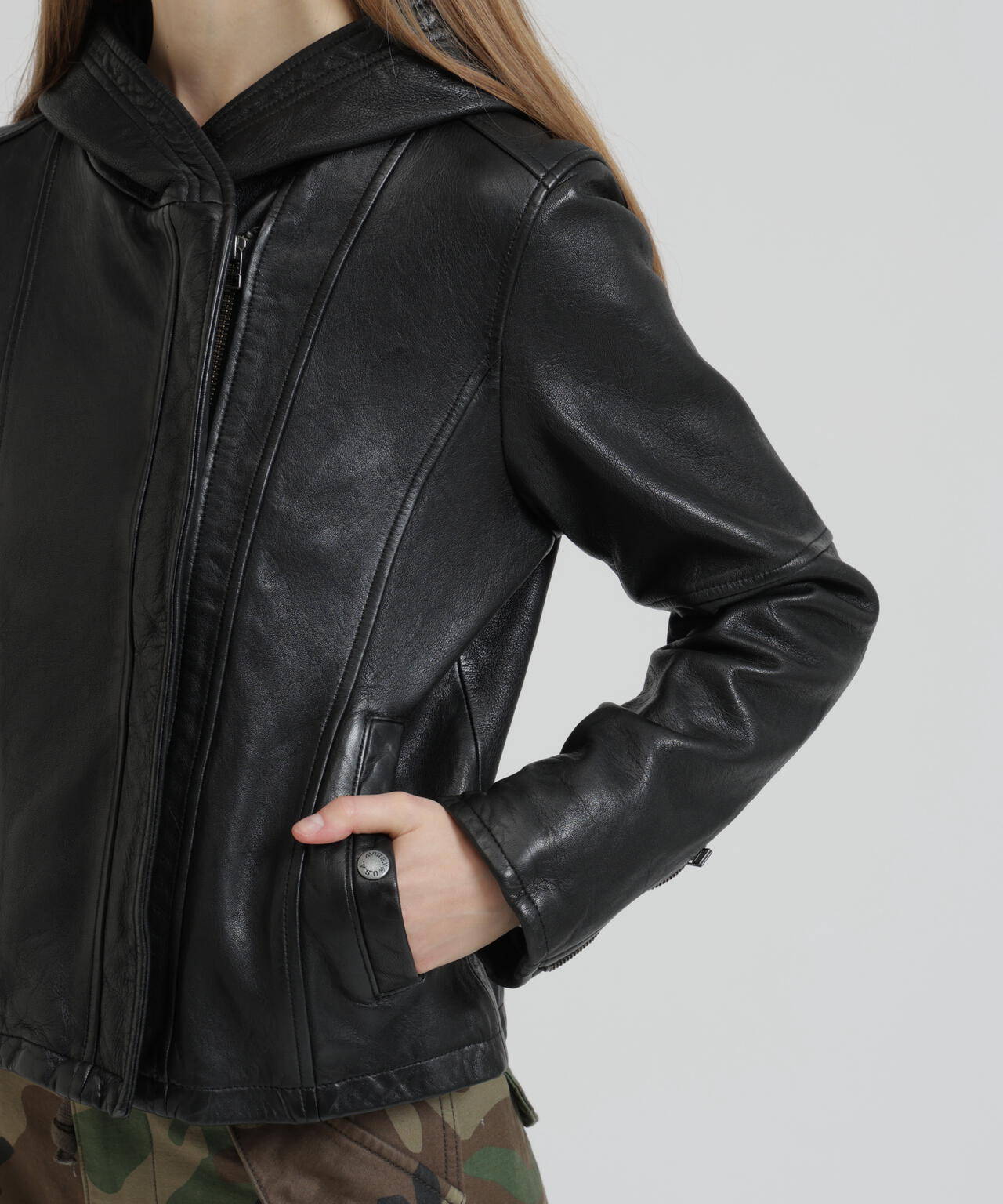 《WOMAN》SHEEP HOOD LEATHER JACKET