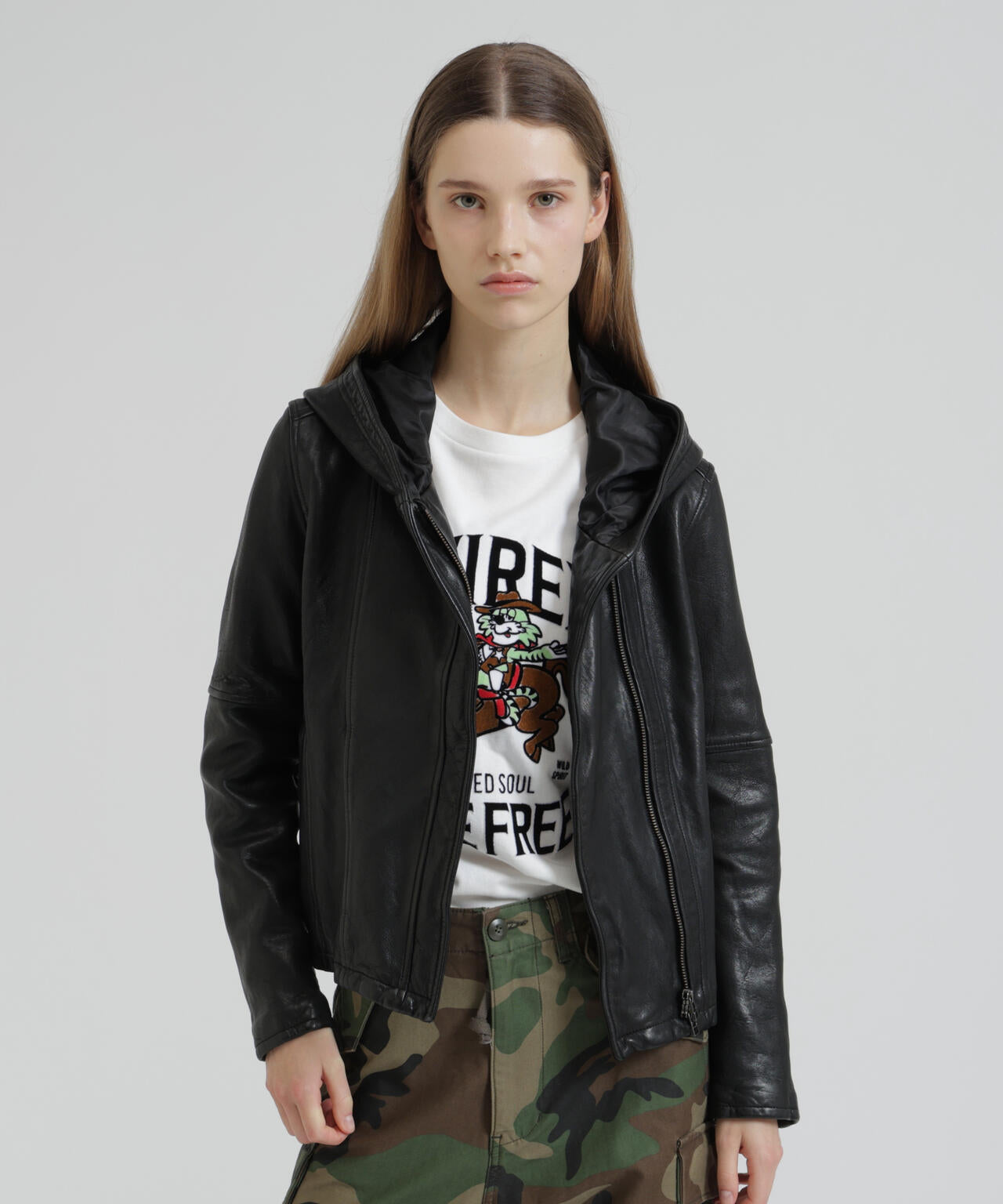 《WOMAN》SHEEP HOOD LEATHER JACKET