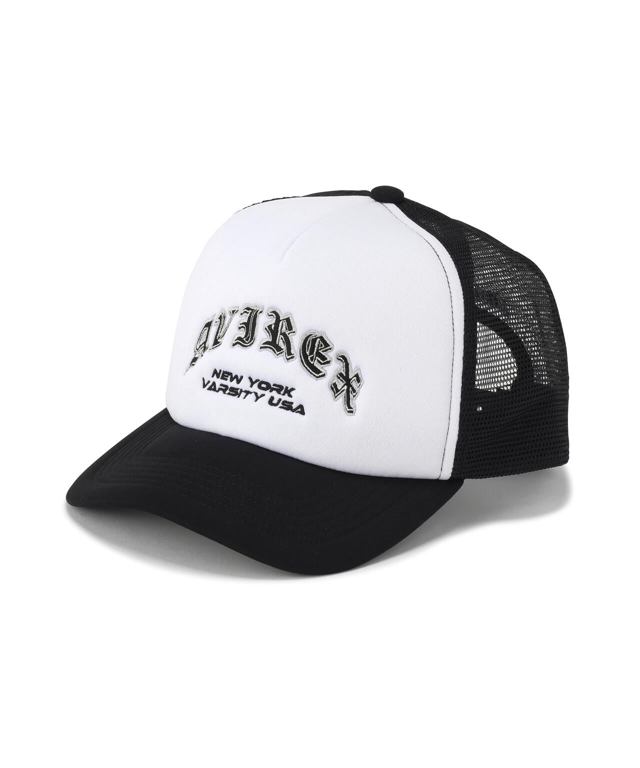 に*こ様 Avirex キャップ ホワイト/ブラック VARSITY OLD ENGLISH ARCH LOGO MESH CAP | AVIREX（アヴィレックス