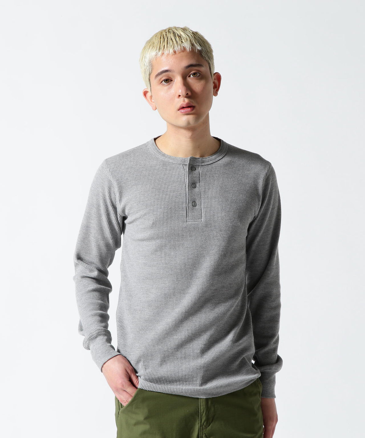 《DAILY/デイリー》L/S THERMAL HENLEY NECK T-SHIRT