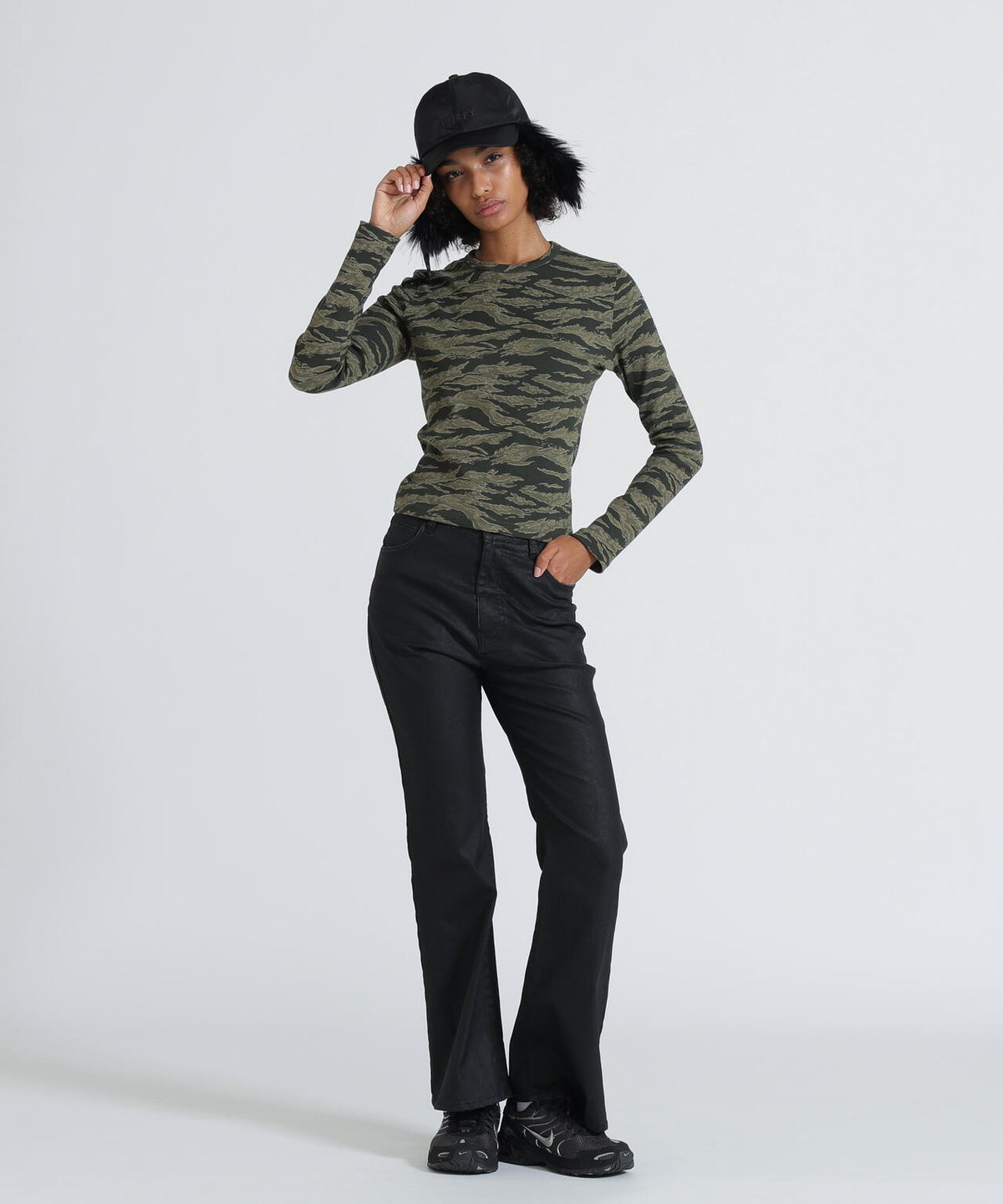《WEB限定/DAILY/デイリー/WOMAN》RIB CAMO L/S CREW NECK T-SHIRT