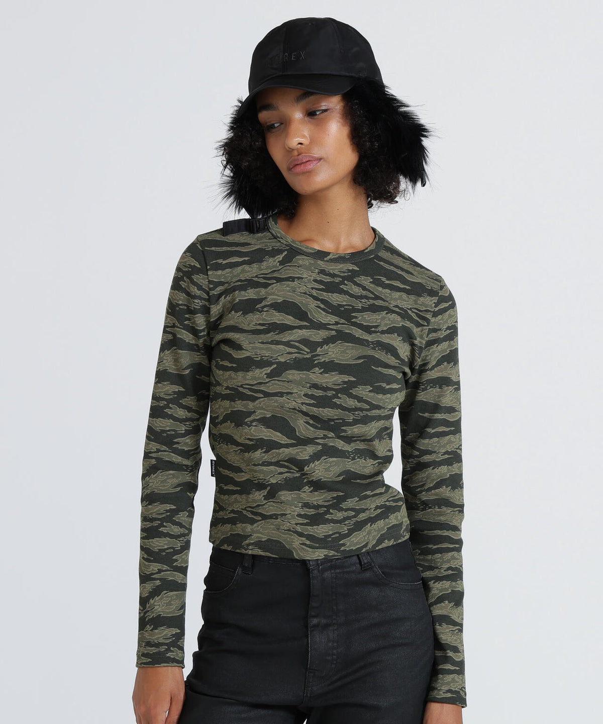 《WEB限定/DAILY/デイリー/WOMAN》RIB CAMO L/S CREW NECK T-SHIRT