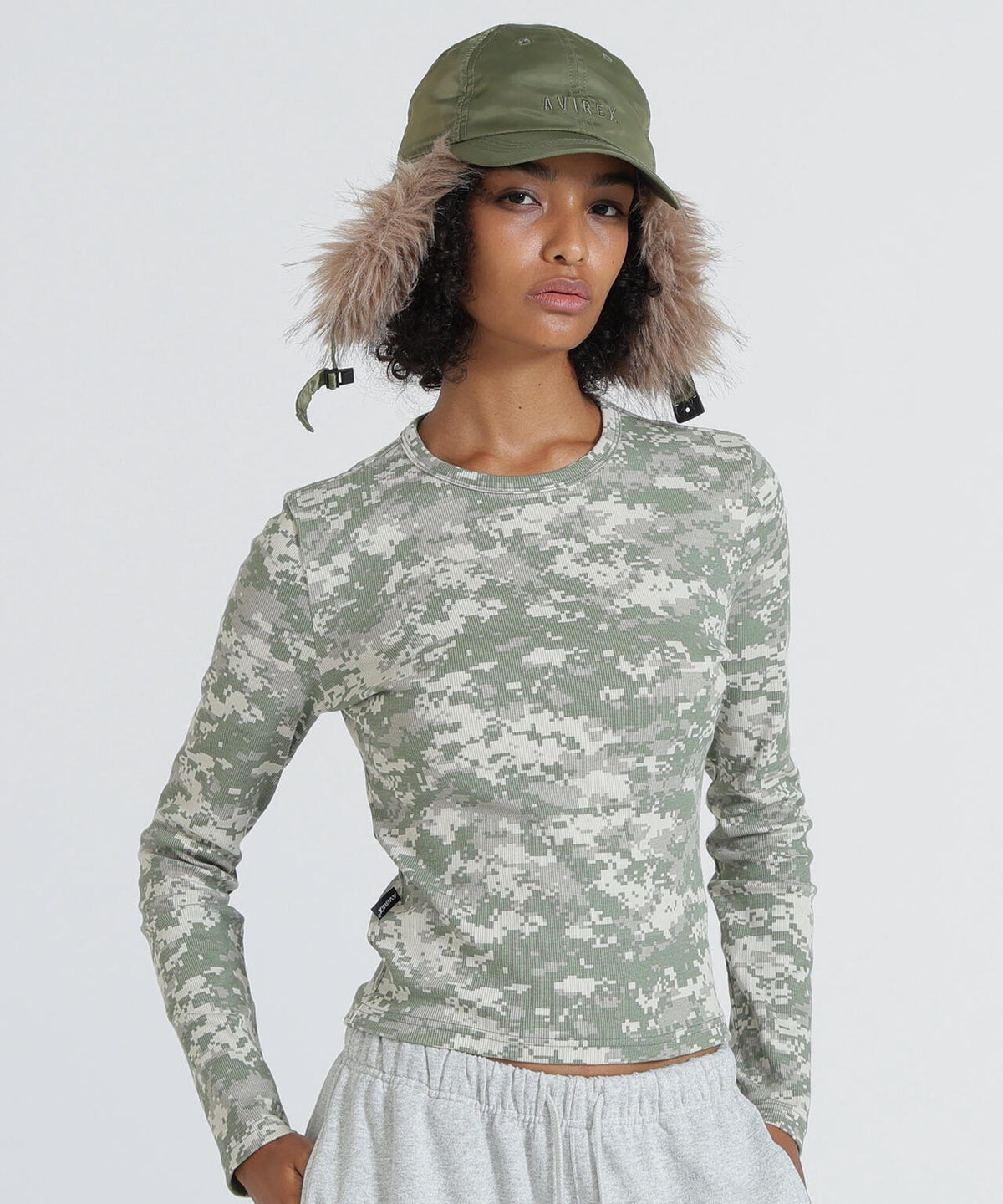 《WEB限定/DAILY/デイリー/WOMAN》RIB CAMO L/S CREW NECK T-SHIRT