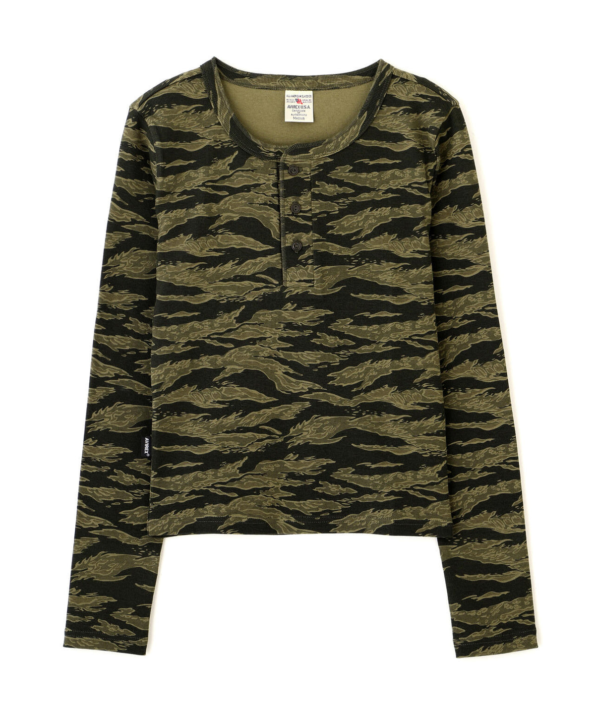 《WEB限定/DAILY/デイリー/WOMAN》RIB CAMO L/S HENLEY NECK T-SHIRT