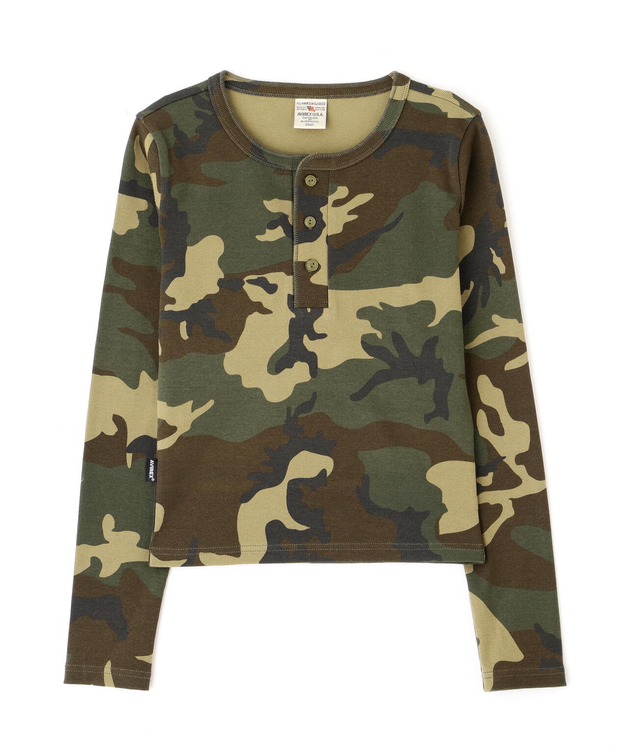 《WEB限定/DAILY/デイリー/WOMAN》RIB CAMO L/S HENLEY NECK T-SHIRT