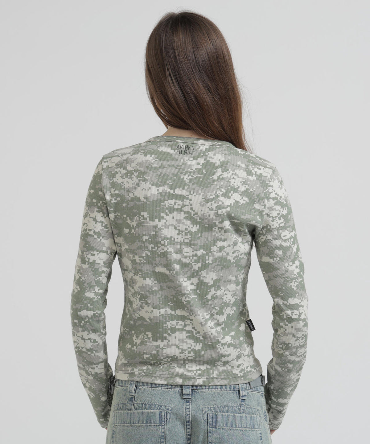 《WEB限定/DAILY/デイリー/WOMAN》RIB CAMO L/S HENLEY NECK T-SHIRT
