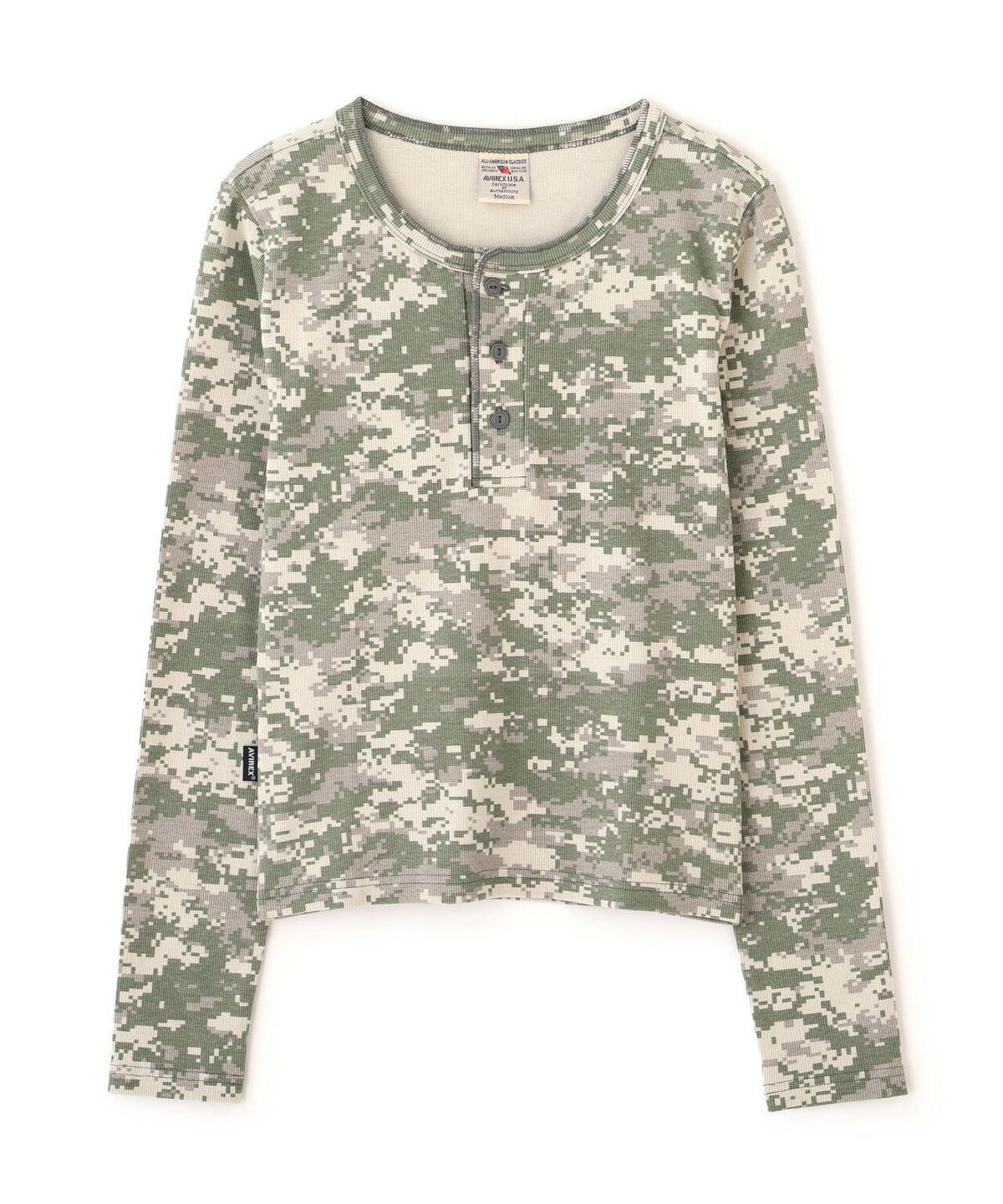 《WEB限定/DAILY/デイリー/WOMAN》RIB CAMO L/S HENLEY NECK T-SHIRT