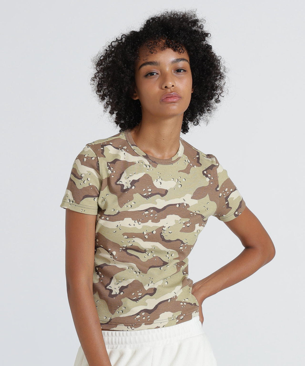 《WEB限定/DAILY/デイリー/WOMAN》 RIB CAMO S/S CREW NECK T-SHIRT