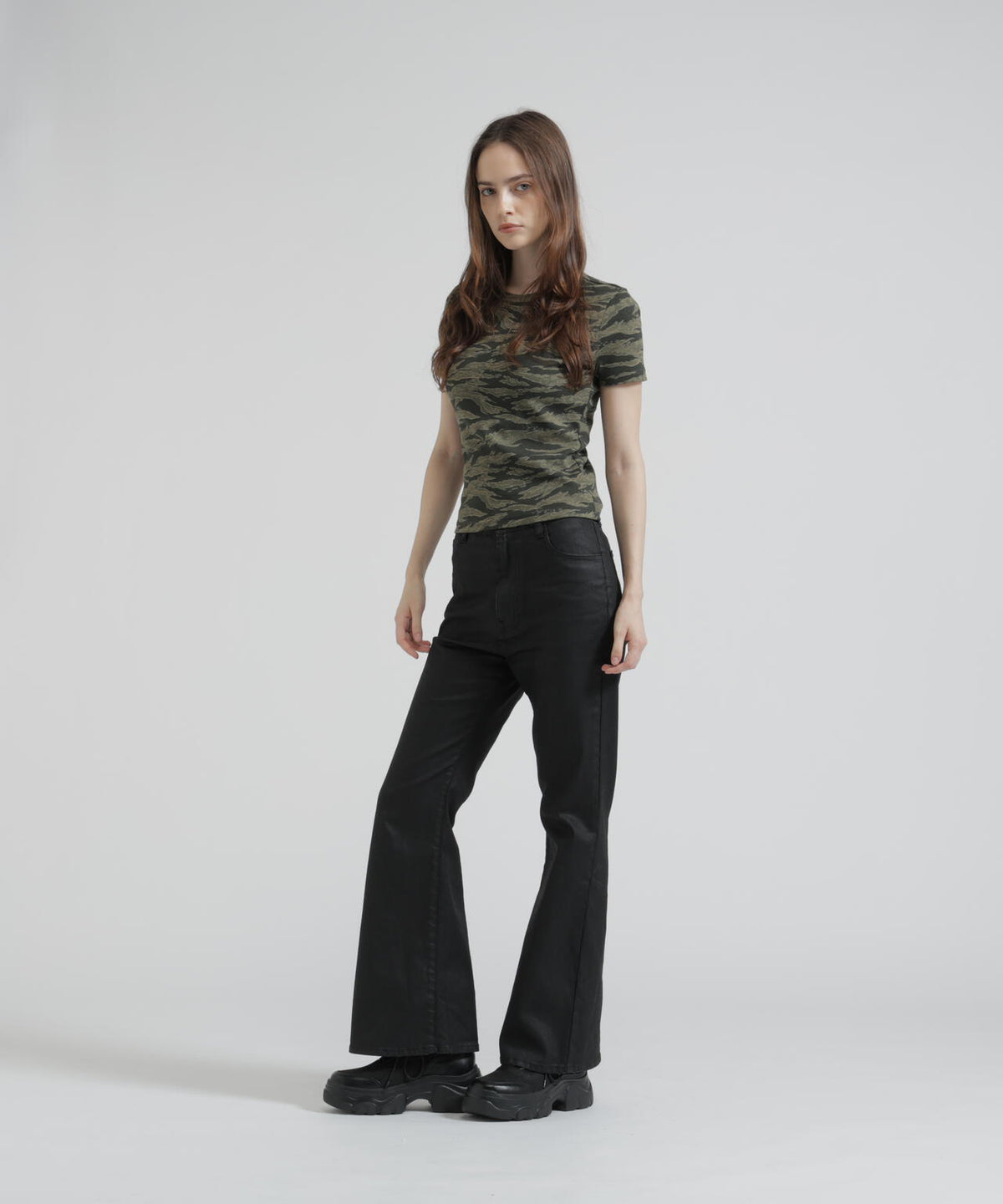 《WEB限定/DAILY/デイリー/WOMAN》 RIB CAMO S/S CREW NECK T-SHIRT