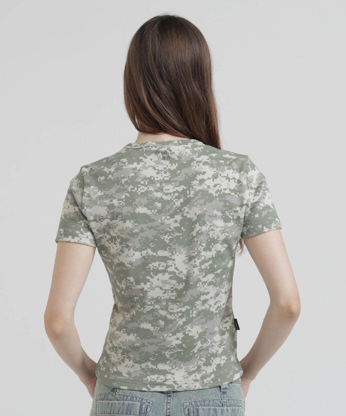 《WEB限定/DAILY/デイリー/WOMAN》 RIB CAMO S/S CREW NECK T-SHIRT