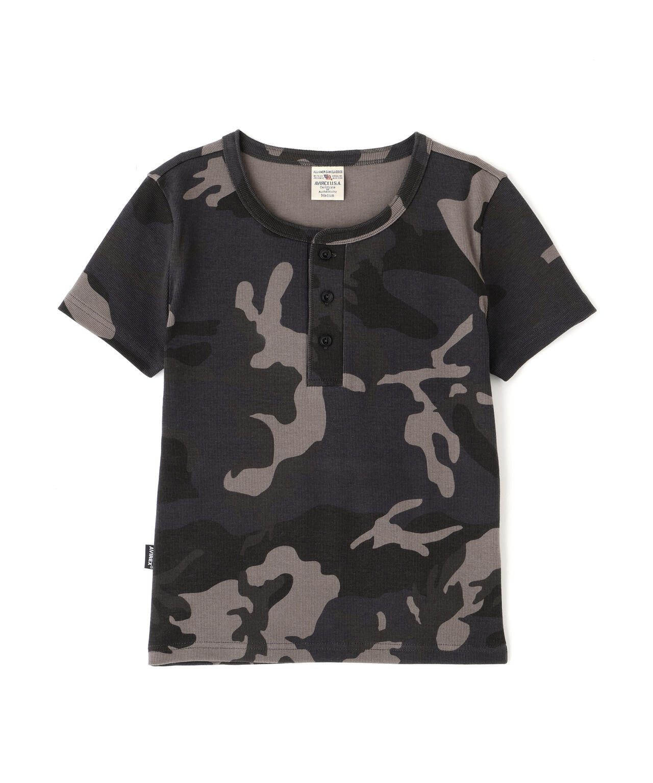 《WEB限定/DAILY/デイリー/WOMAN》RIB CAMO S/S HENLEY NECK T-SHIRT