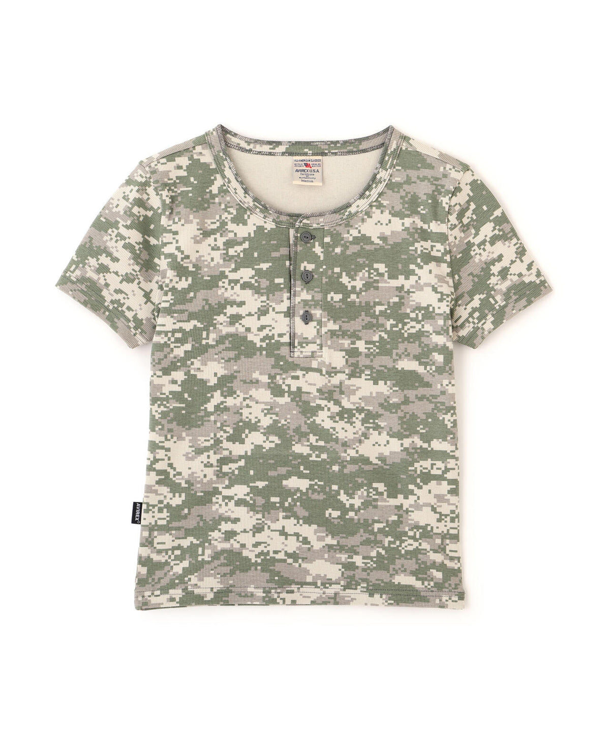 《WEB限定/DAILY/デイリー/WOMAN》RIB CAMO S/S HENLEY NECK T-SHIRT