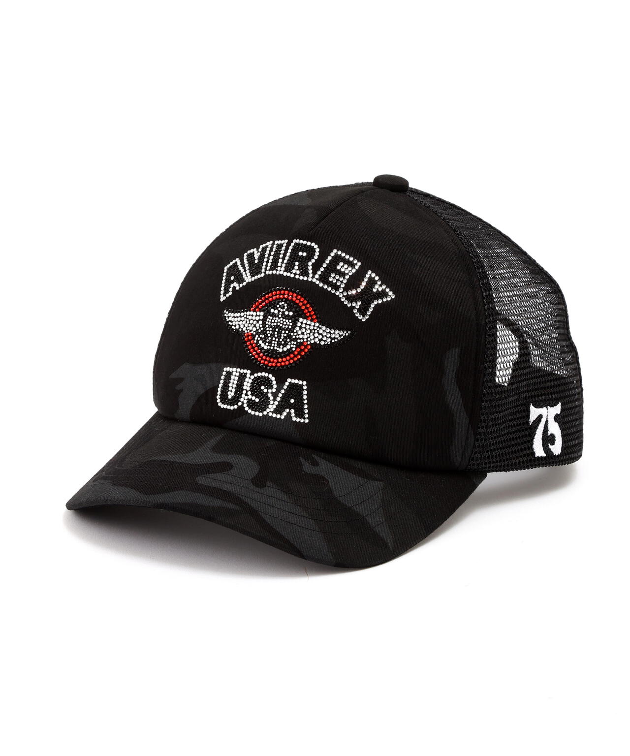AVIREX ストーン装飾 メッシュキャップ 75 直営店限定】RHINESTONE VARSITY LOGO MESH CAP | AVIREX