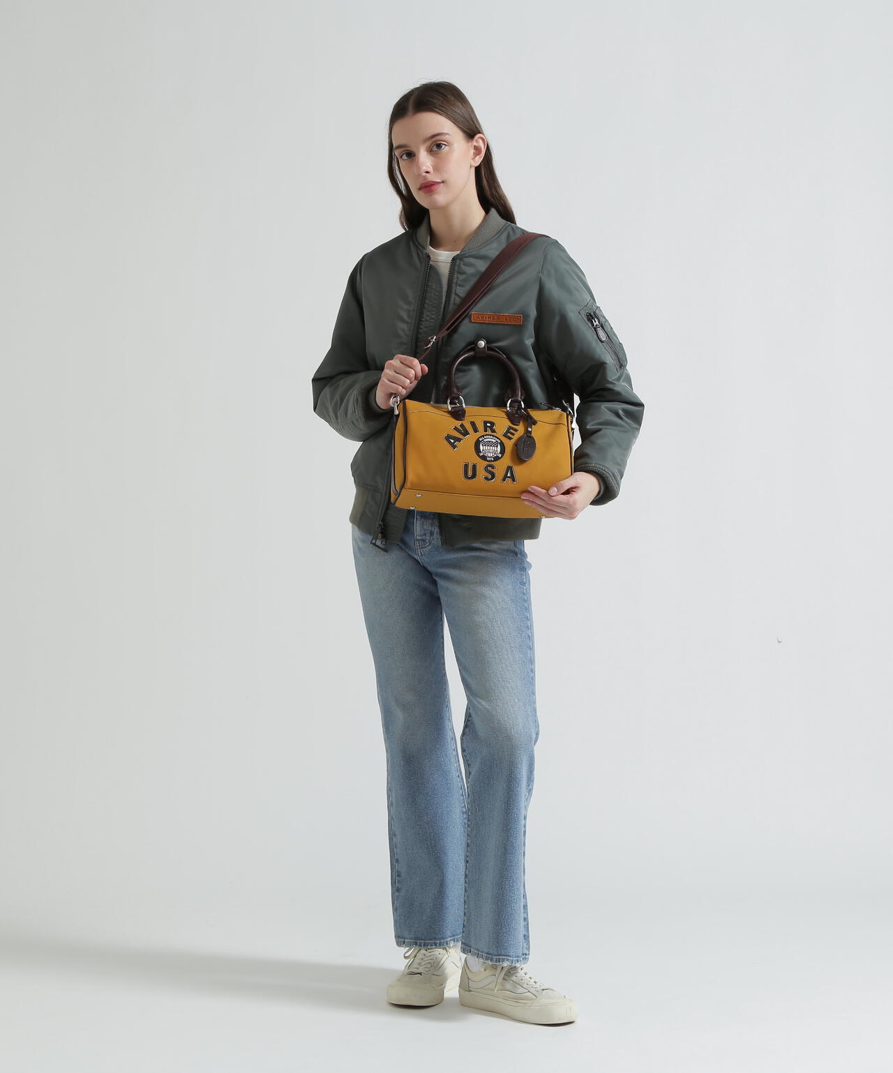 ストロベリーAVIREX A2 希少 バックプリント 直営店限定》LX VARSITY LEATHER MINI DUFFLE BAG | AVIREX