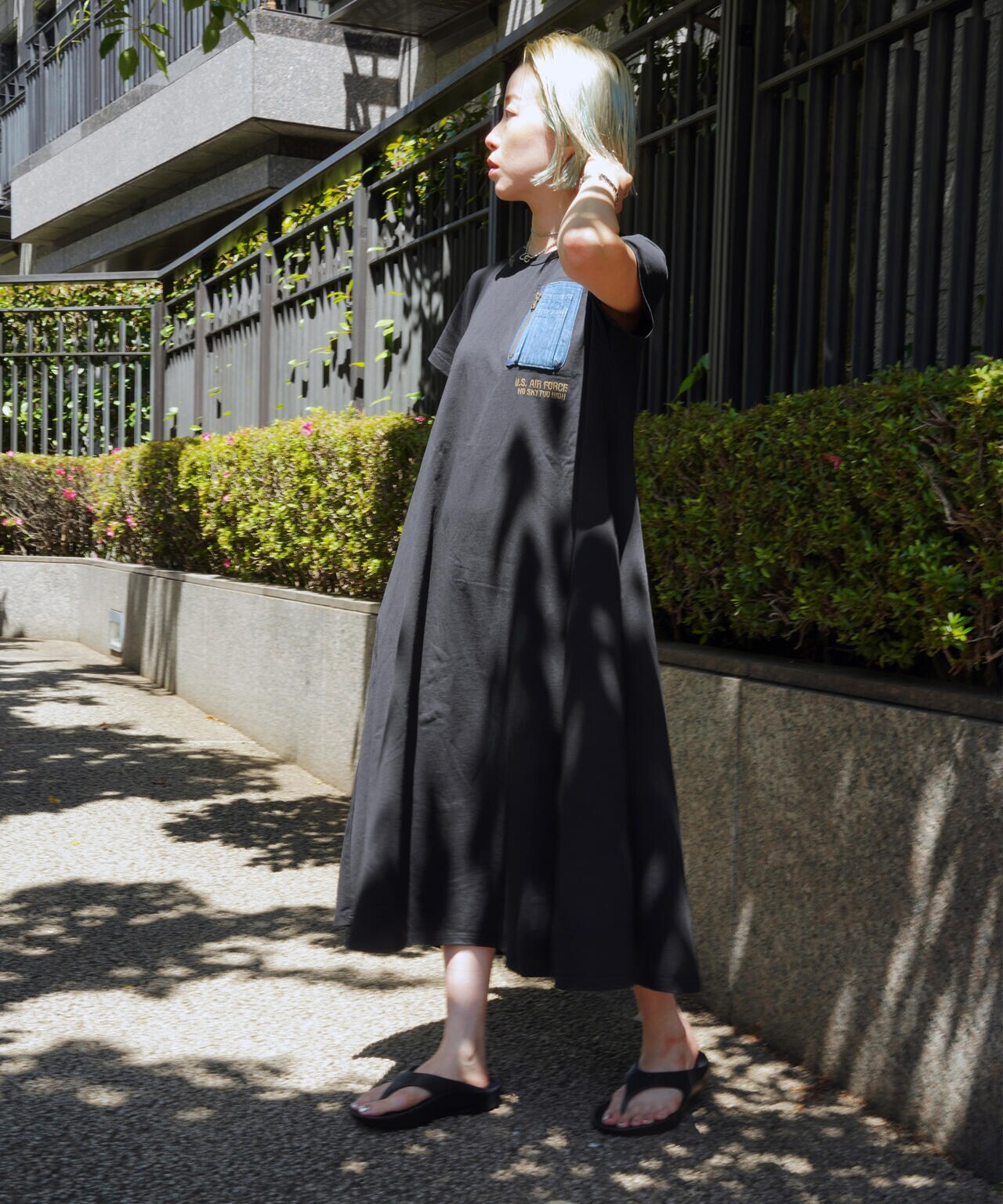 デニム ポケット フレア ワンピース/DENIM POCKET FLARE ONEPICE