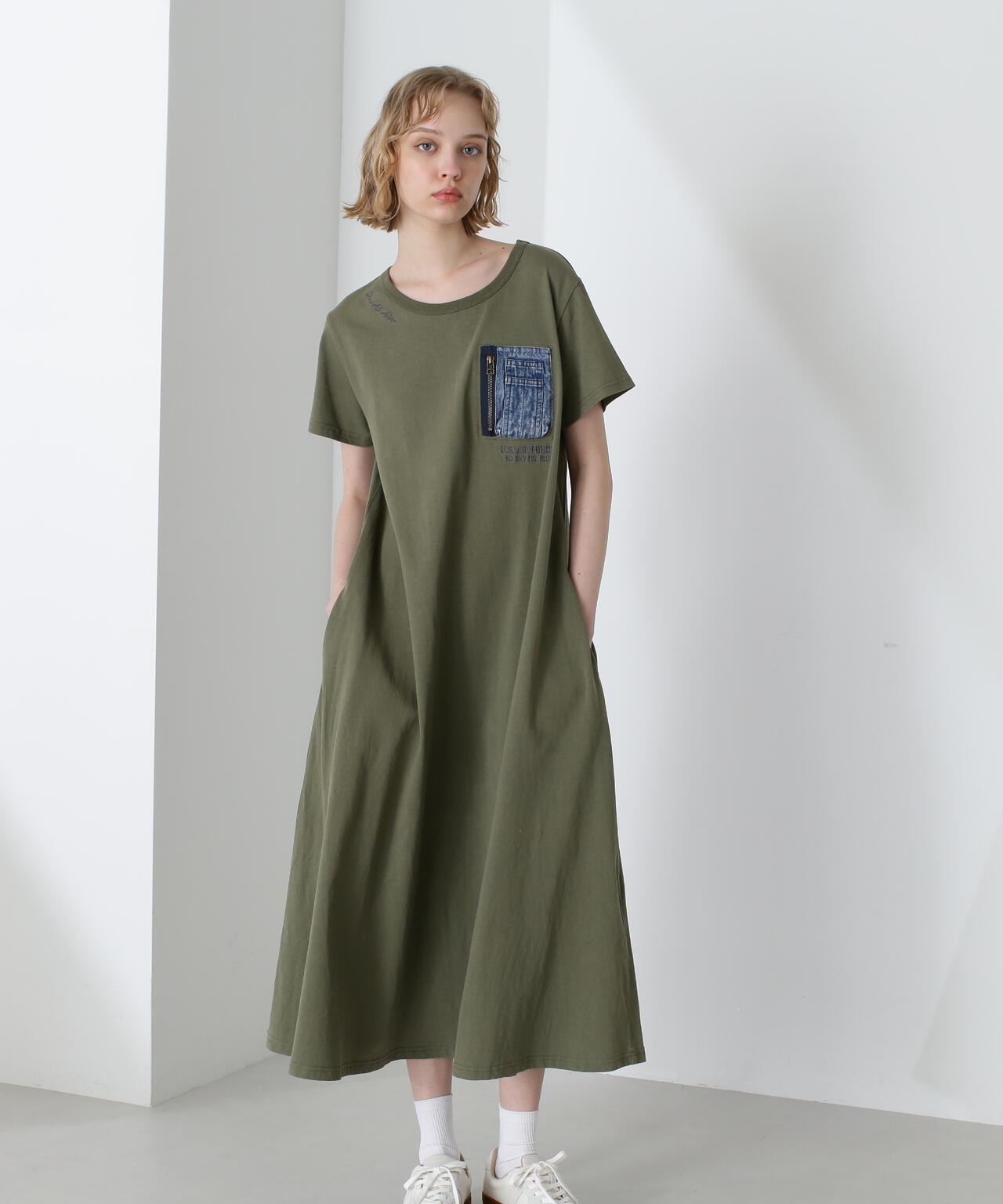 デニム ポケット フレア ワンピース/DENIM POCKET FLARE ONEPICE