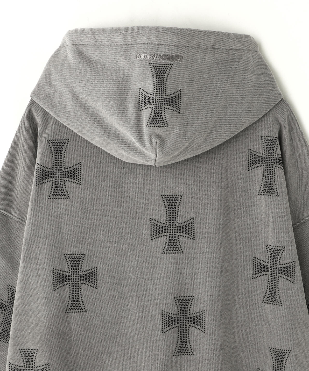 UNKNOWNLONDON/アンノウンロンドン/WASH GREY×BLACK CROSS ZIP HOODIE
