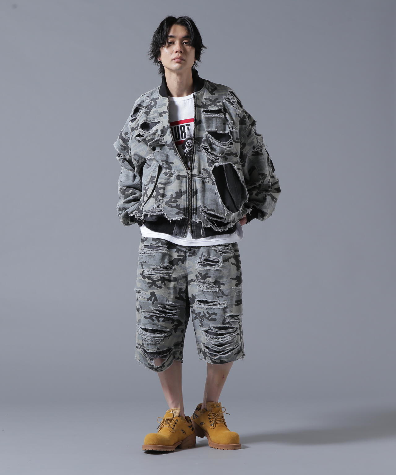 DankeSchon/ダンケシェーン/LAYER RIPSTOP CAMO & DENIM SHORTS