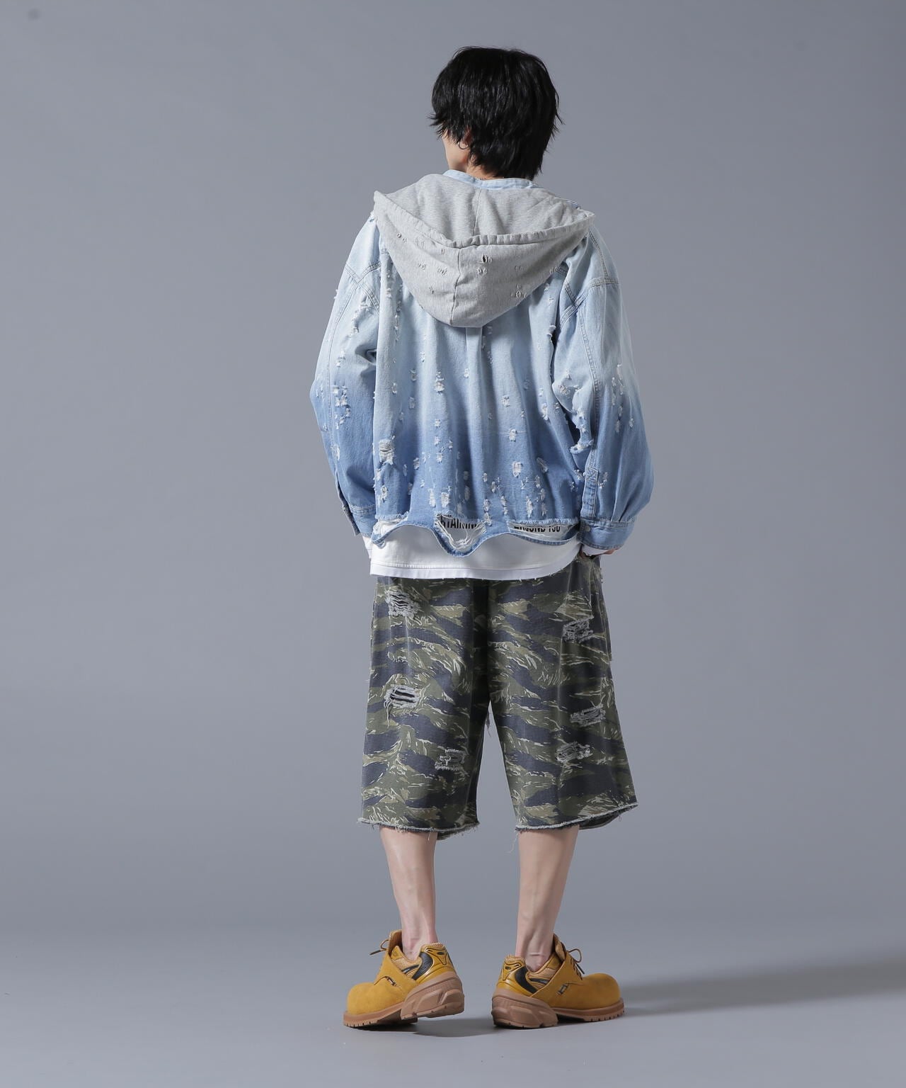 DankeSchon/ダンケシェーン/LAYER RIPSTOP CAMO & DENIM SHORTS