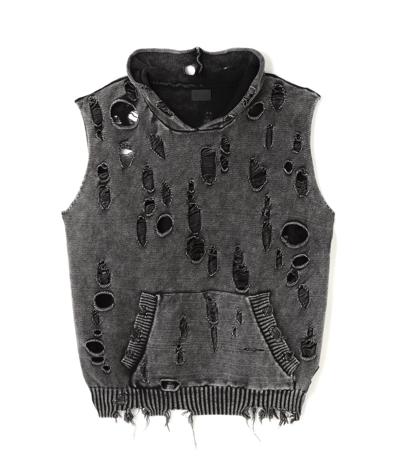 DankeSchon/ダンケシェーン/PIGMENT DAMAGE KNIT NOSLEEVE HOODIE