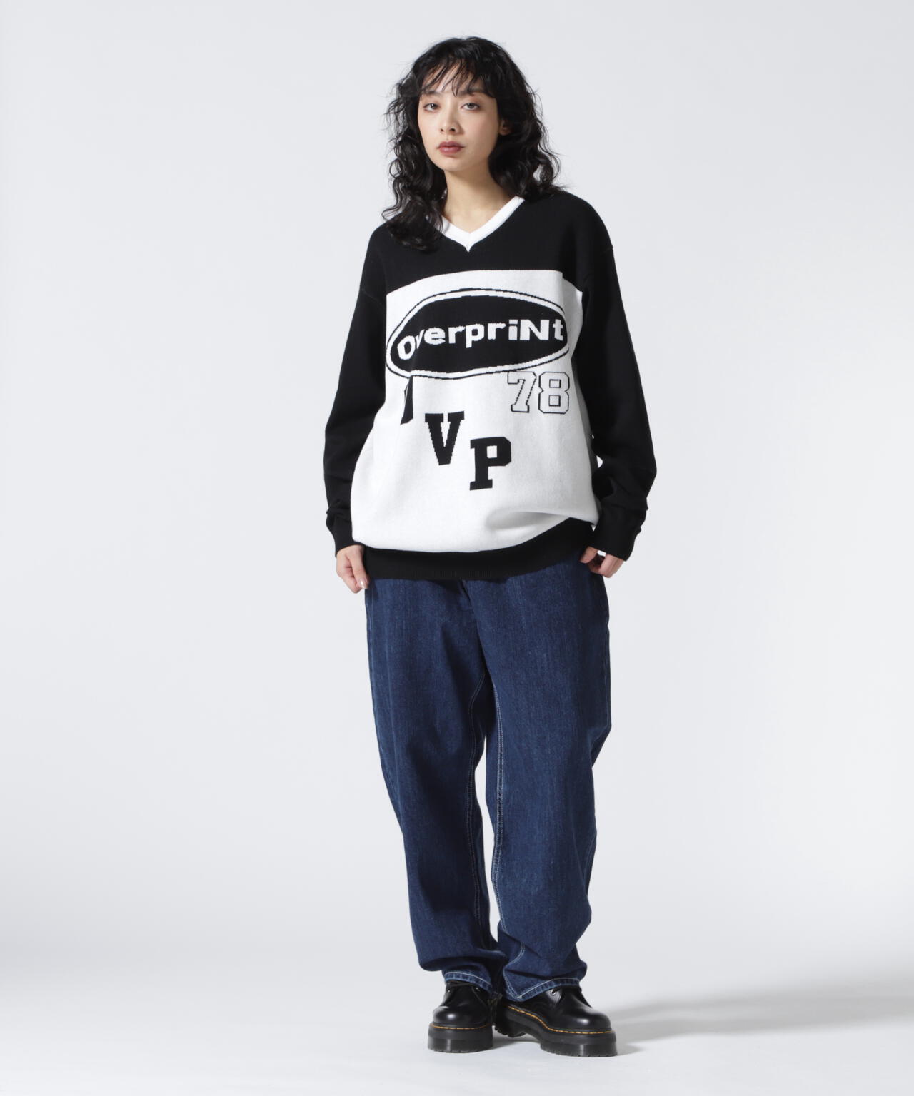 overprint/オーバープリント/OVAL V NECK COTTON KNIT
