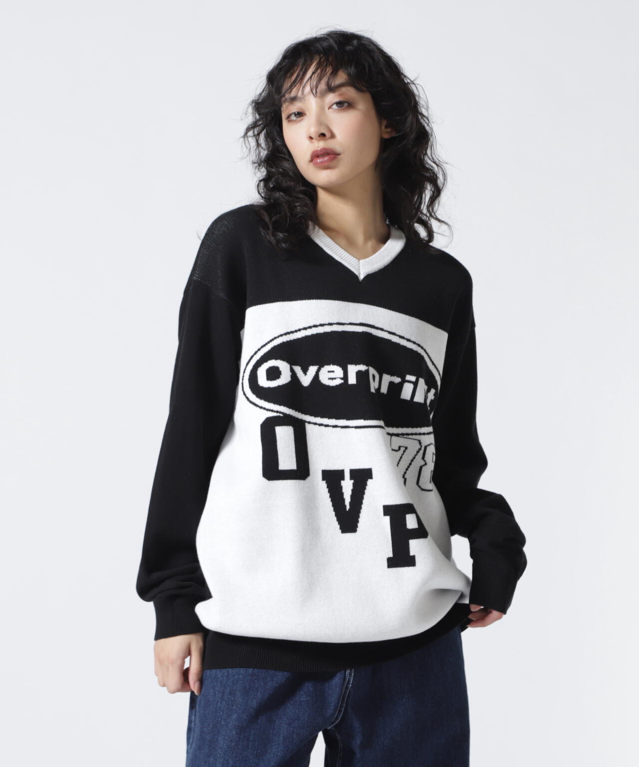 overprint/オーバープリント/OVAL V NECK COTTON KNIT