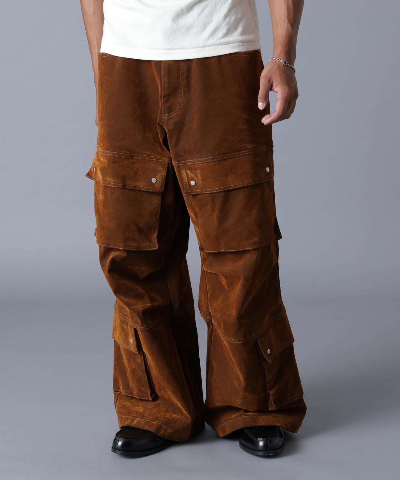 DankeSchon/ダンケシェーン/FLOCKY DENIM FLARE CARGO PANTS