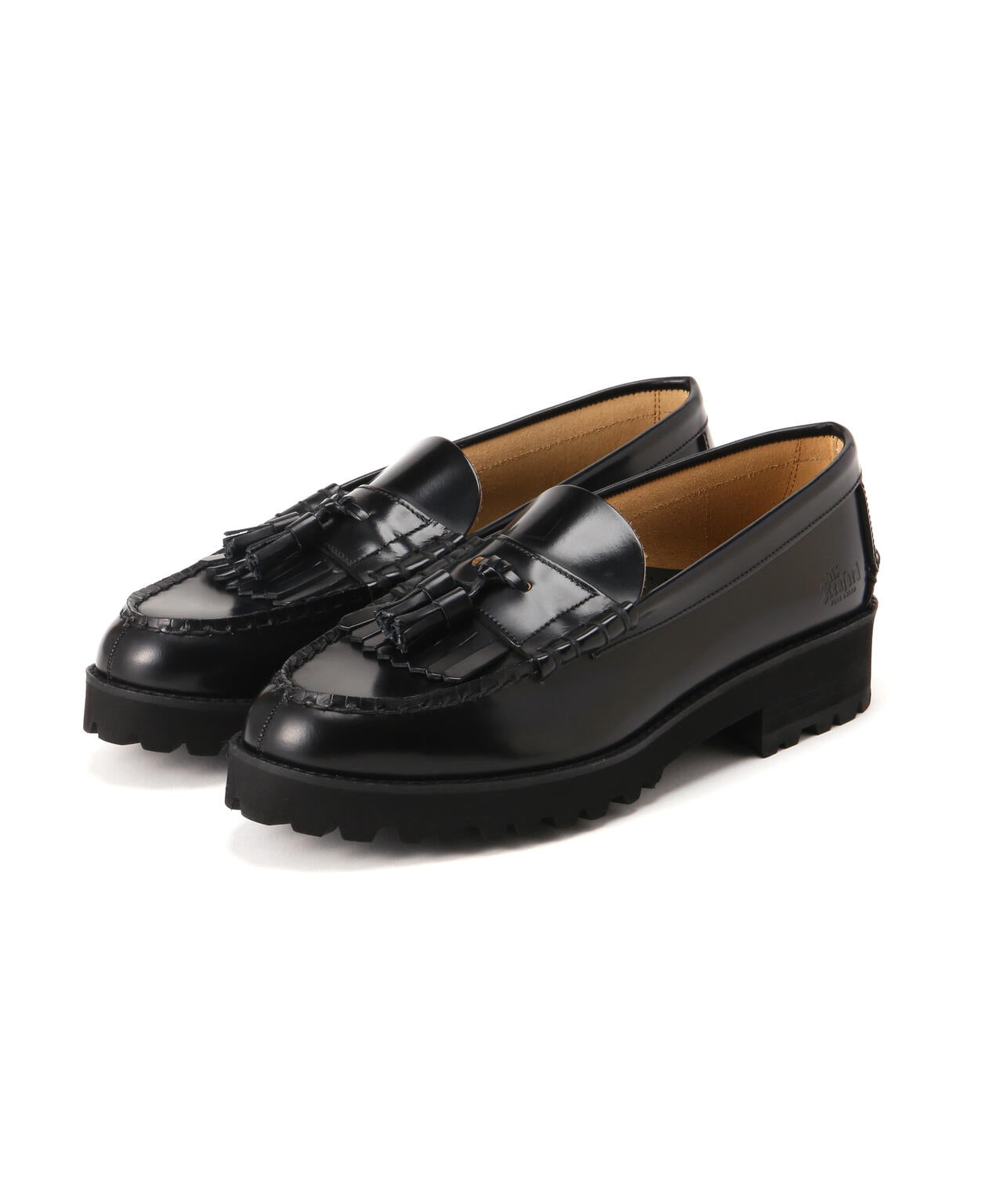 The Kenford Fineshoes/WOMENS TANK SOLE LOAFERS/BLACK QUILT TASSEL