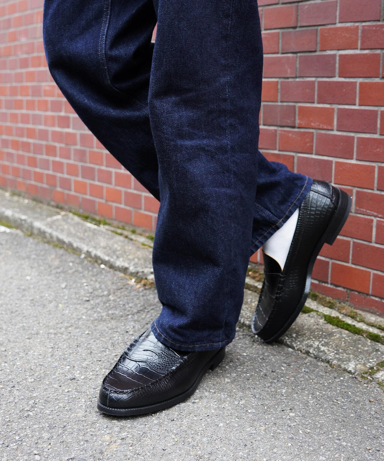 Kenford クロコダイル　ローファー　26cm The Kenford Fineshoes/EMBOSSED LOAFERS BLACK CROCODILE COMBI