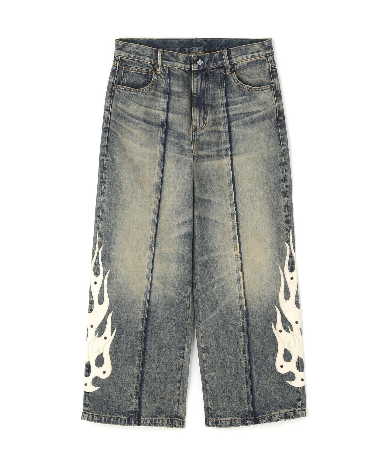 SUPPLIER/サプライヤー/Fire Tribal Leather Patch Baggy Denim