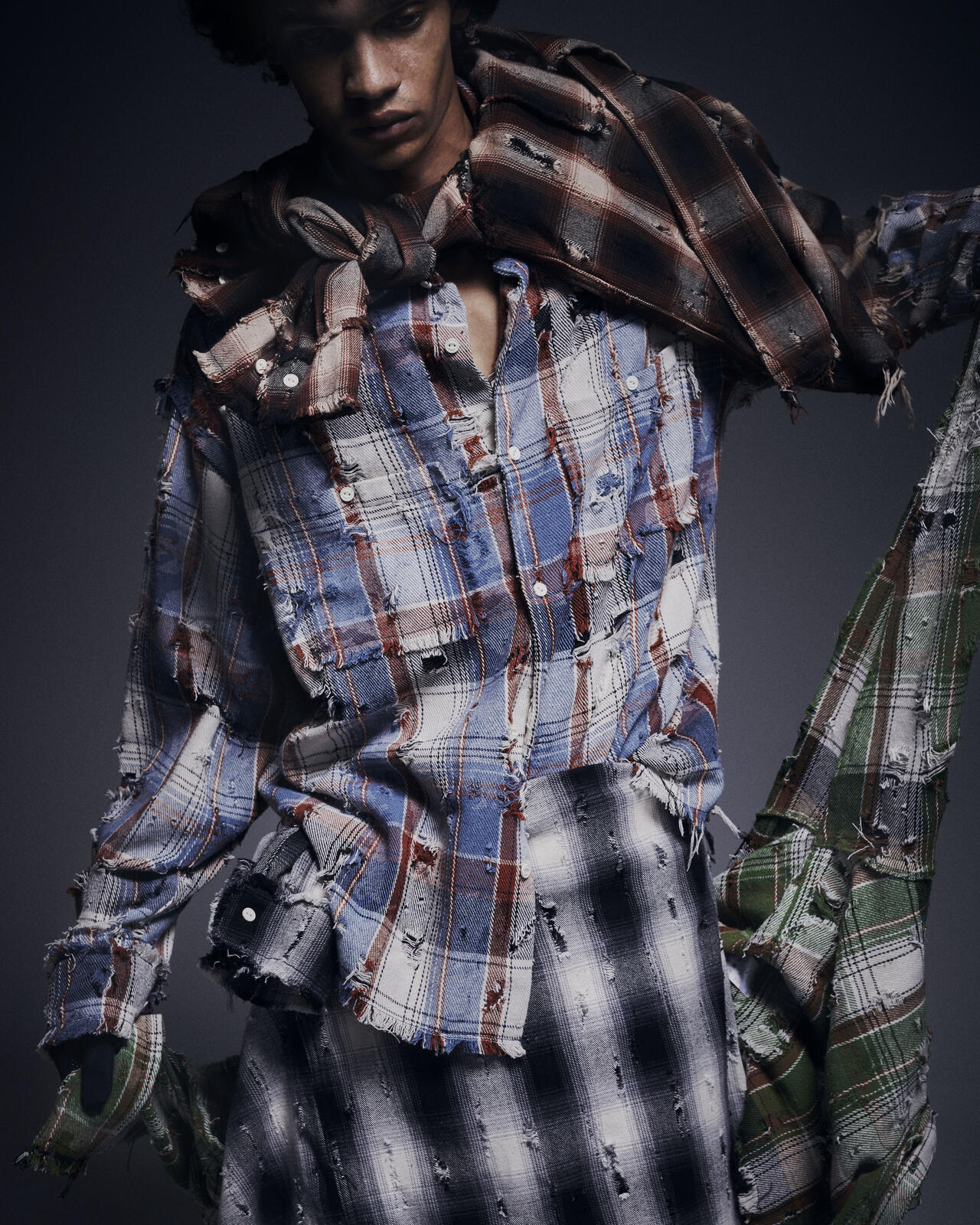 DankeSchon/ダンケシェーン/DAMAGE CAMO CHECK L/S SHIRTS | L.H.P