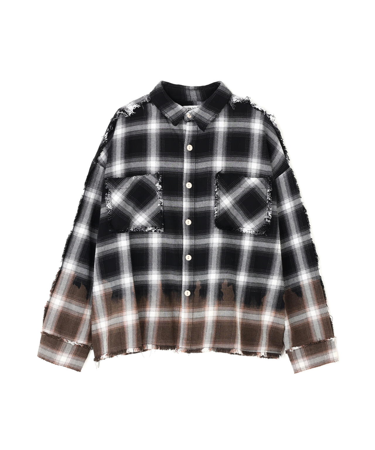 DankeSchon/ダンケシェーン/FLANNEL DAMAGE OMBRE BLEACH CHECK SHIRTS