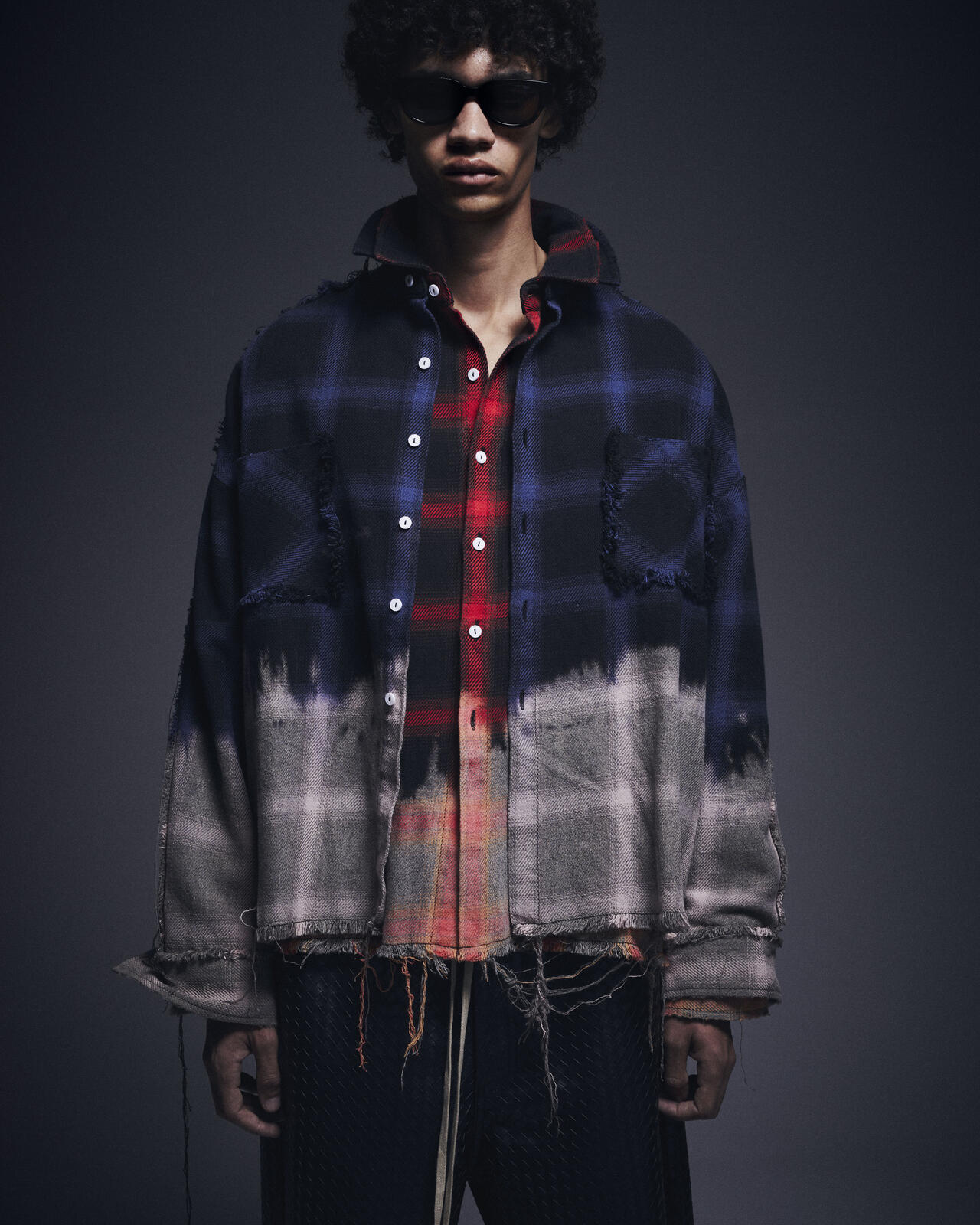 DankeSchon/ダンケシェーン/FLANNEL DAMAGE OMBRE BLEACH CHECK SHIRTS
