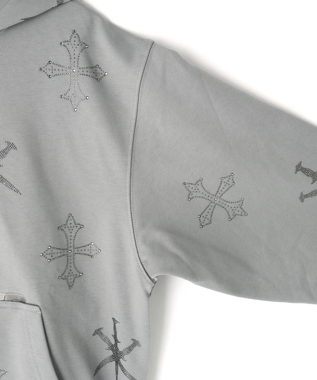 UNKNOWNLONDON/アンノウンロンドン/Dagger Cross Rhinestone Zip Hoodie