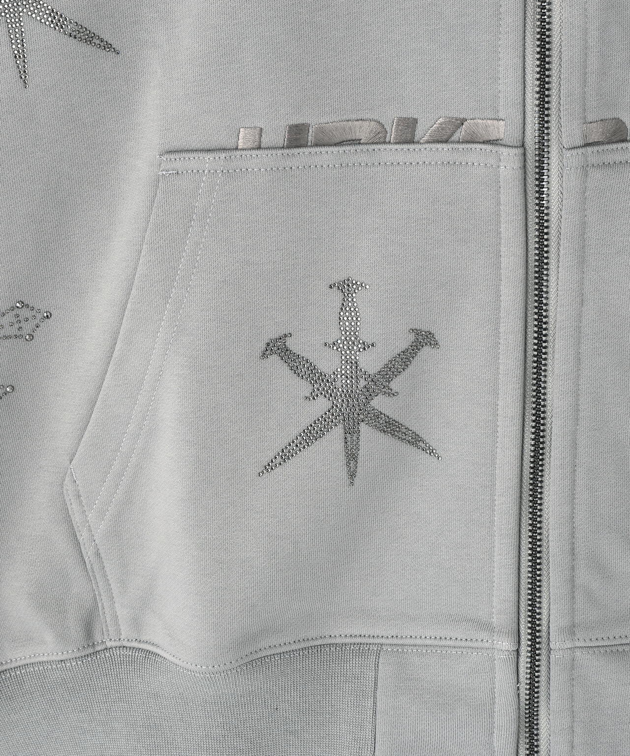 UNKNOWNLONDON/アンノウンロンドン/Dagger Cross Rhinestone Zip Hoodie