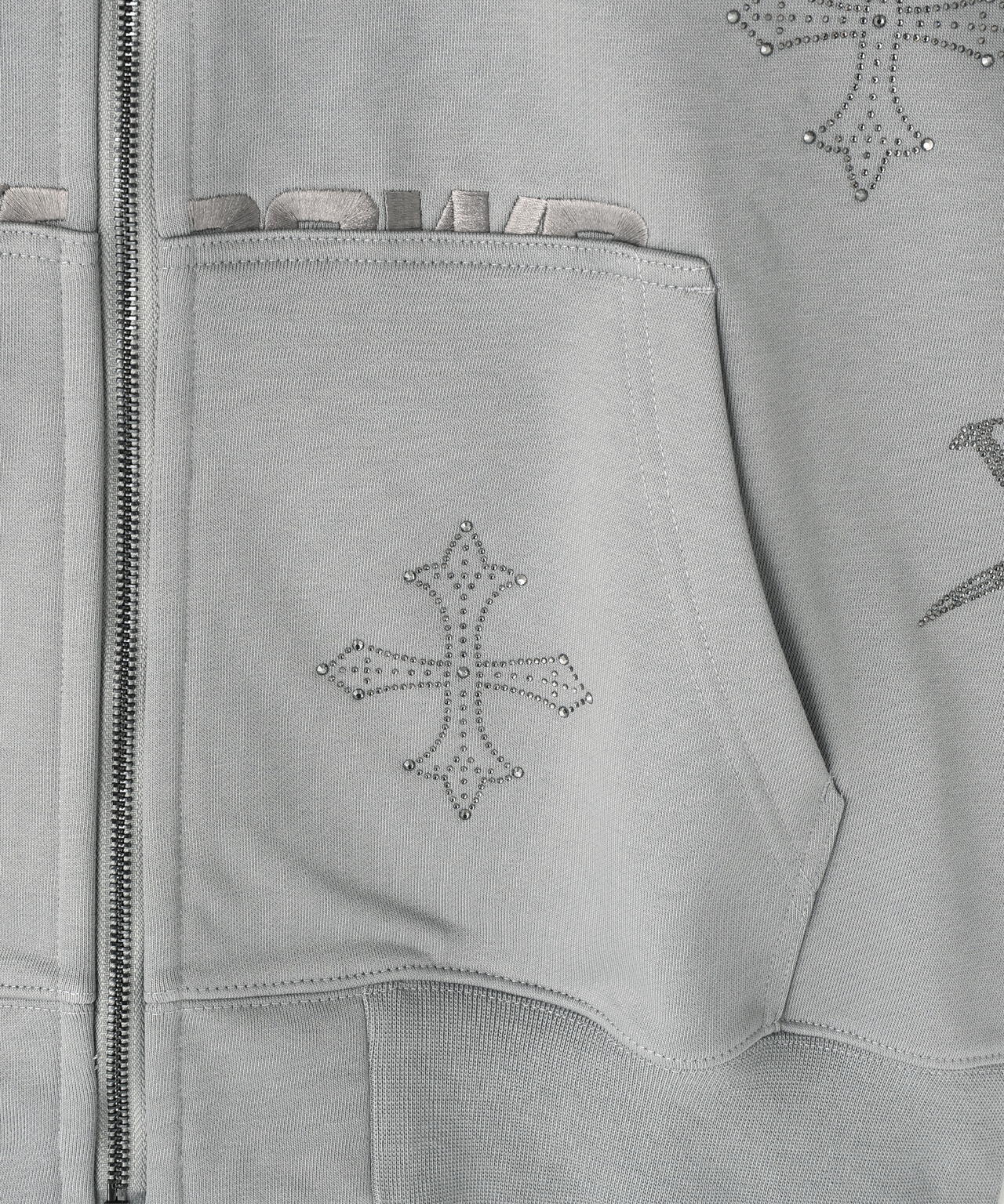 UNKNOWNLONDON/アンノウンロンドン/Dagger Cross Rhinestone Zip Hoodie